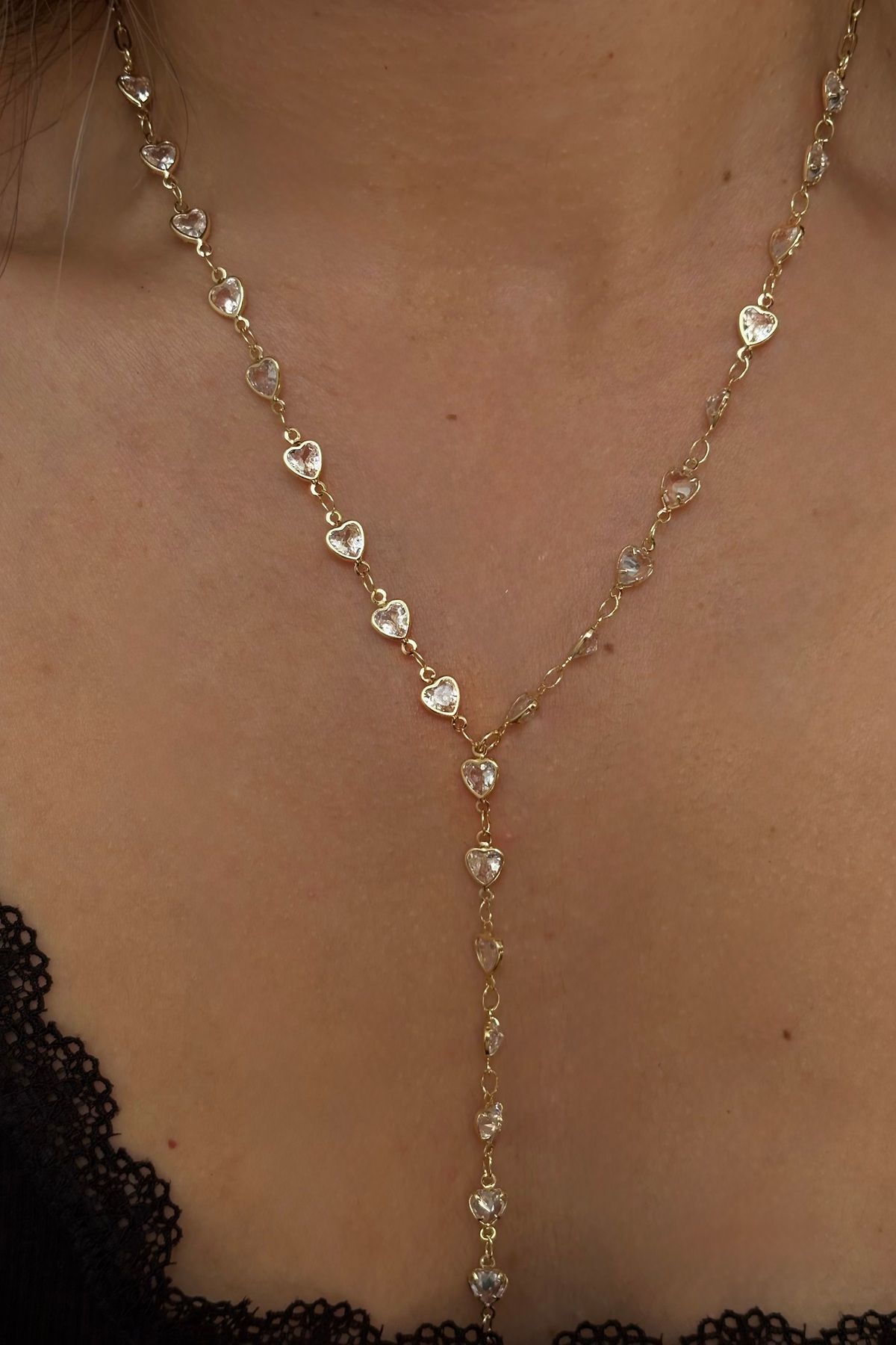 Lavian Accessories Kalp Detaylı Zirkon Taşlı Y Kolye