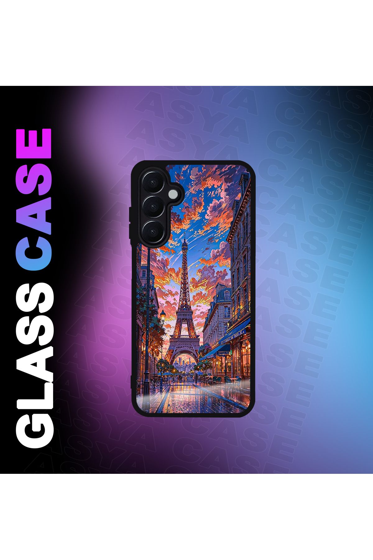 Asya Case Samsung Galaxy A25 5G Kılıf Eyfel Kulesi Baskılı Telefon Kapağı Siyah Silikon Arka Kapak Koruyucu