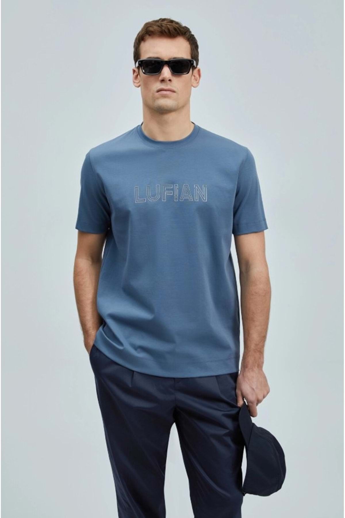 Lufian 111020240 Thınk Modern Grafik Tişort Erkek T-Shirt MAVİ