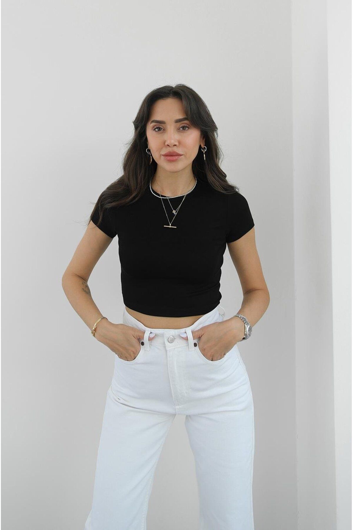 Havoş Siyah Modal Crop Top