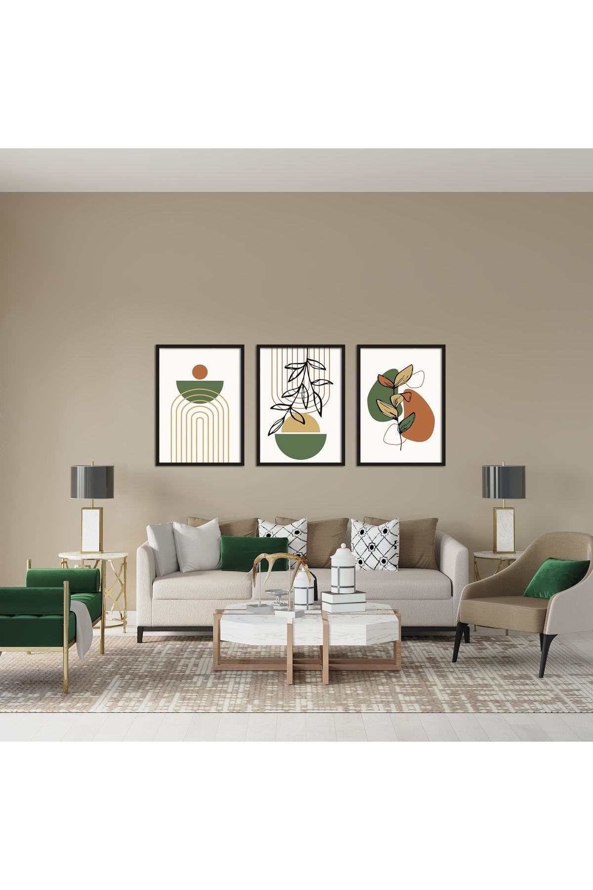 Pi Dekorasyon Modern 3'lü Tablo Seti - Boho Wall Art - YN-02