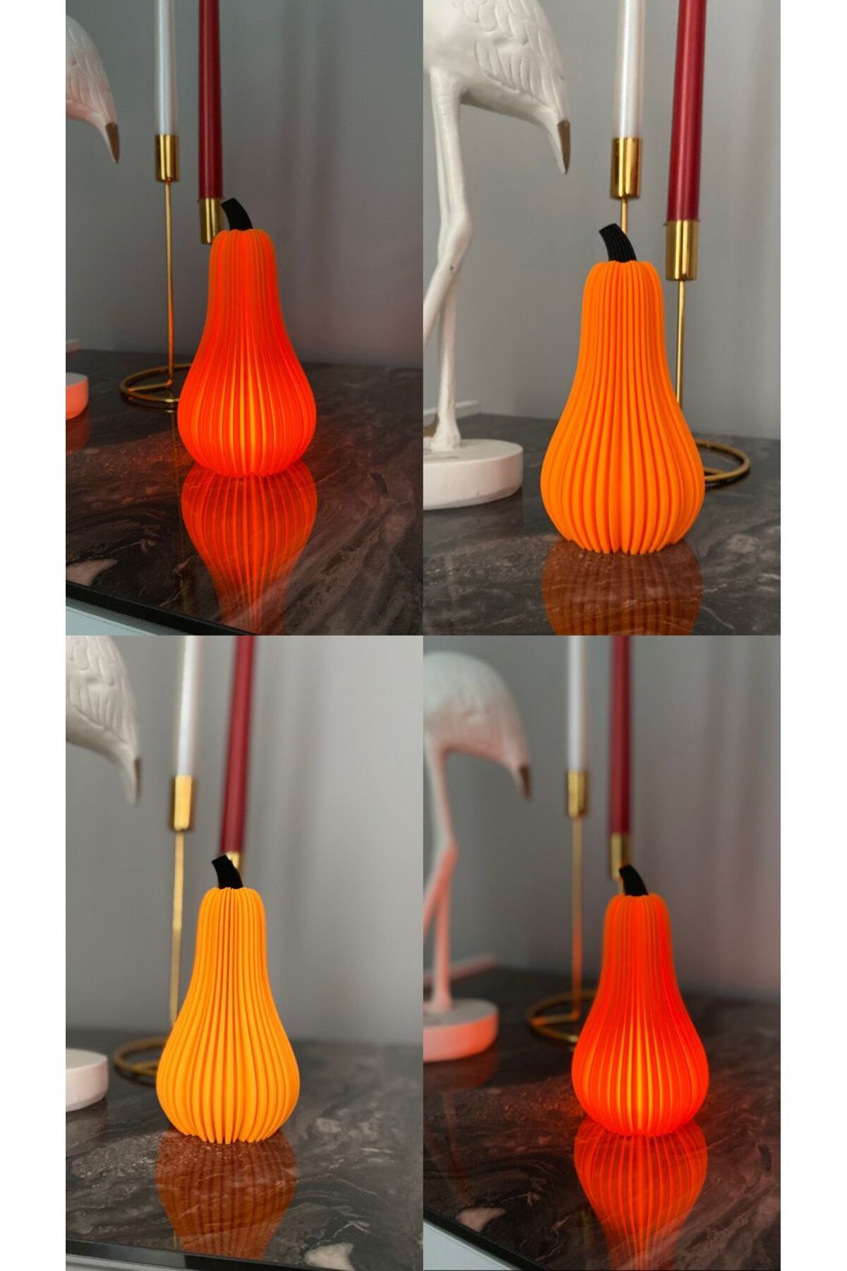 H&G 3D Atölyesi Dekoratif Kabak Mumluk (LED Mum Dahil)