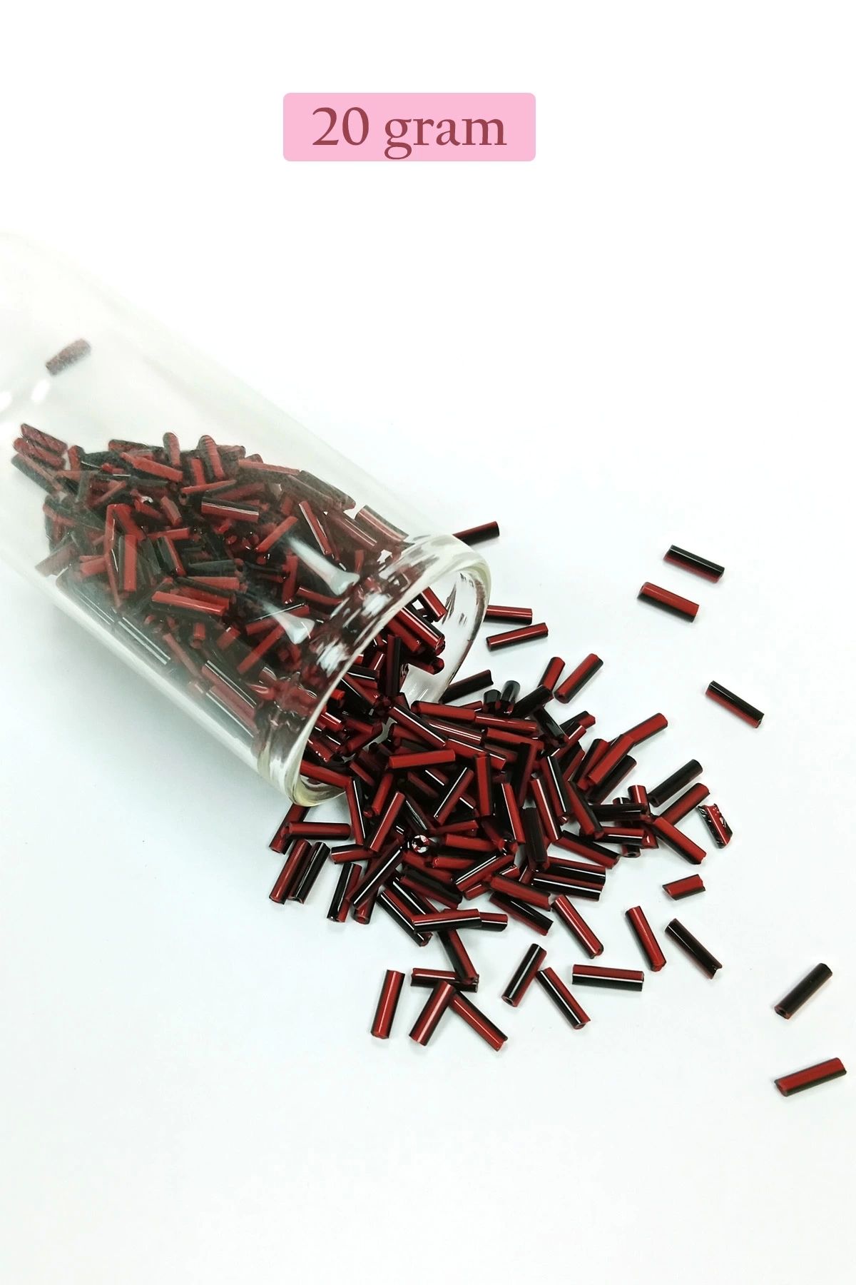 PRATİKOBA Uzun Boru Kesme Boncuk Çap 2mm Uzunluk 10 mm - 20 Gram - Kırmızı Siyah - BNC252