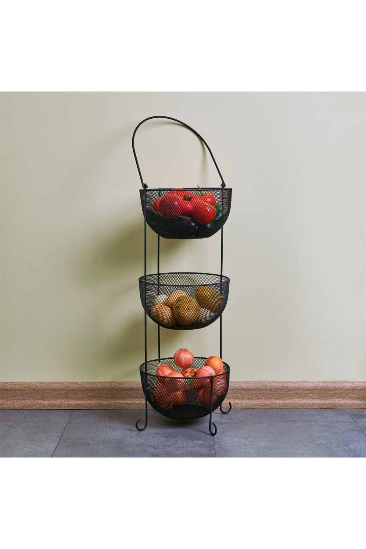 MATMEL Design Aleyna 3 Katlı Metal Sebze ve Meyvelik - Siyah