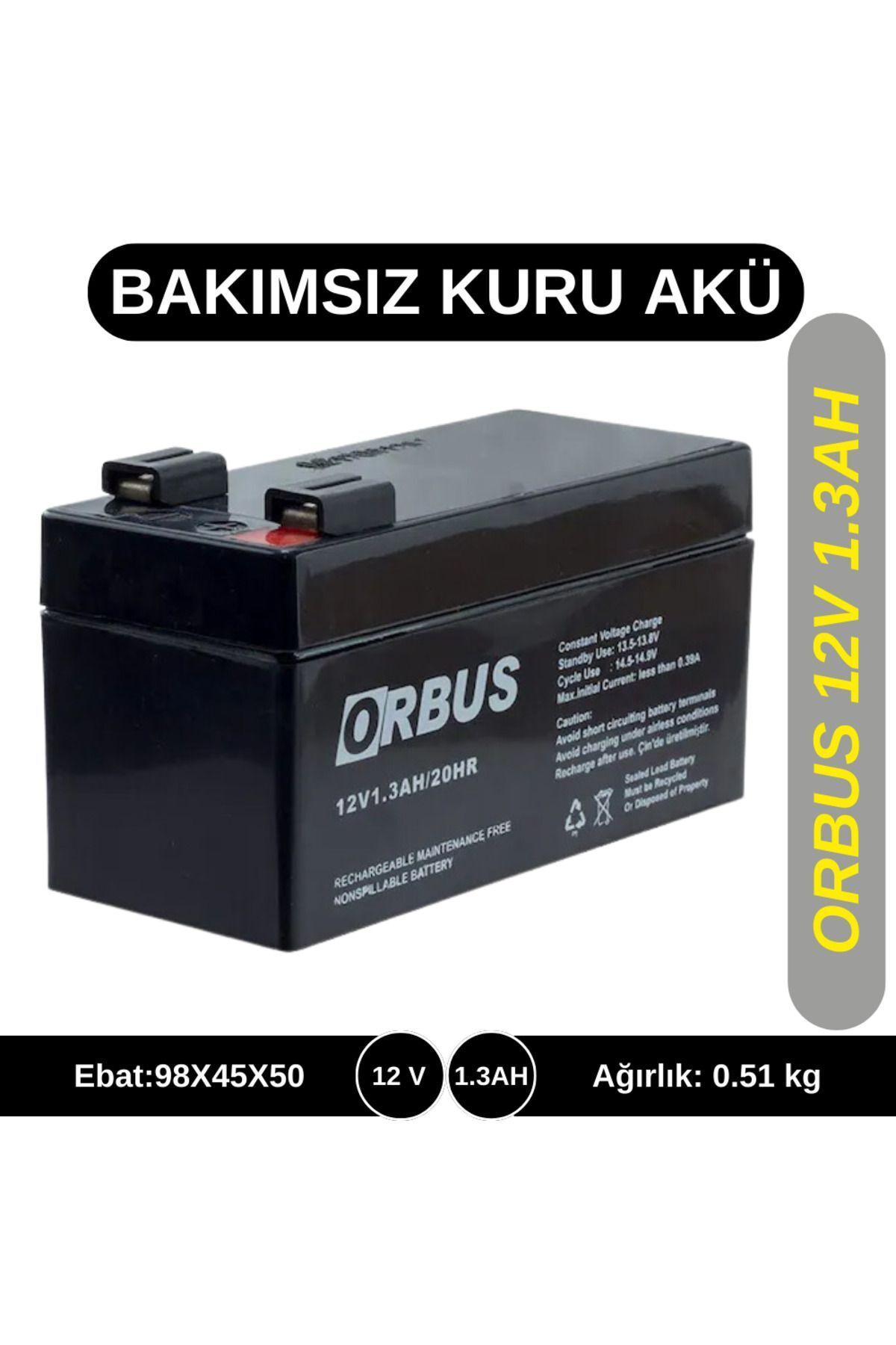 ORBUS 12v 1.3ah Alarm Aküsü