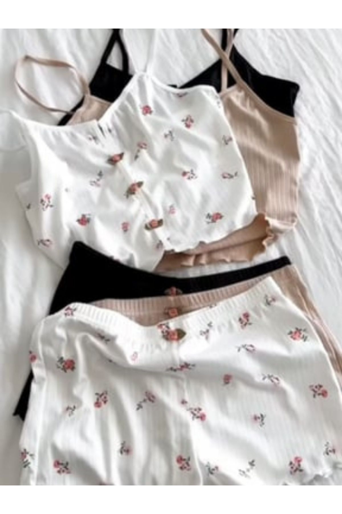 MODA Askılı Şortlu Fiyonklu Krinkıl Takım ( 3 lü takım )
