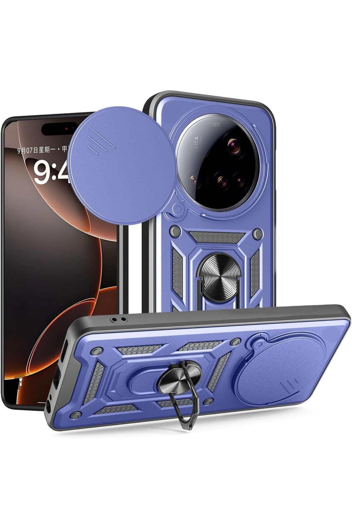 Rivor Xiaomi Mi 15 Ultra Uyumlu Kılıf Kamera Sürgülü Standlı Yüzüklü Darbe Emici Zırh Koruyucu Tank Kapak