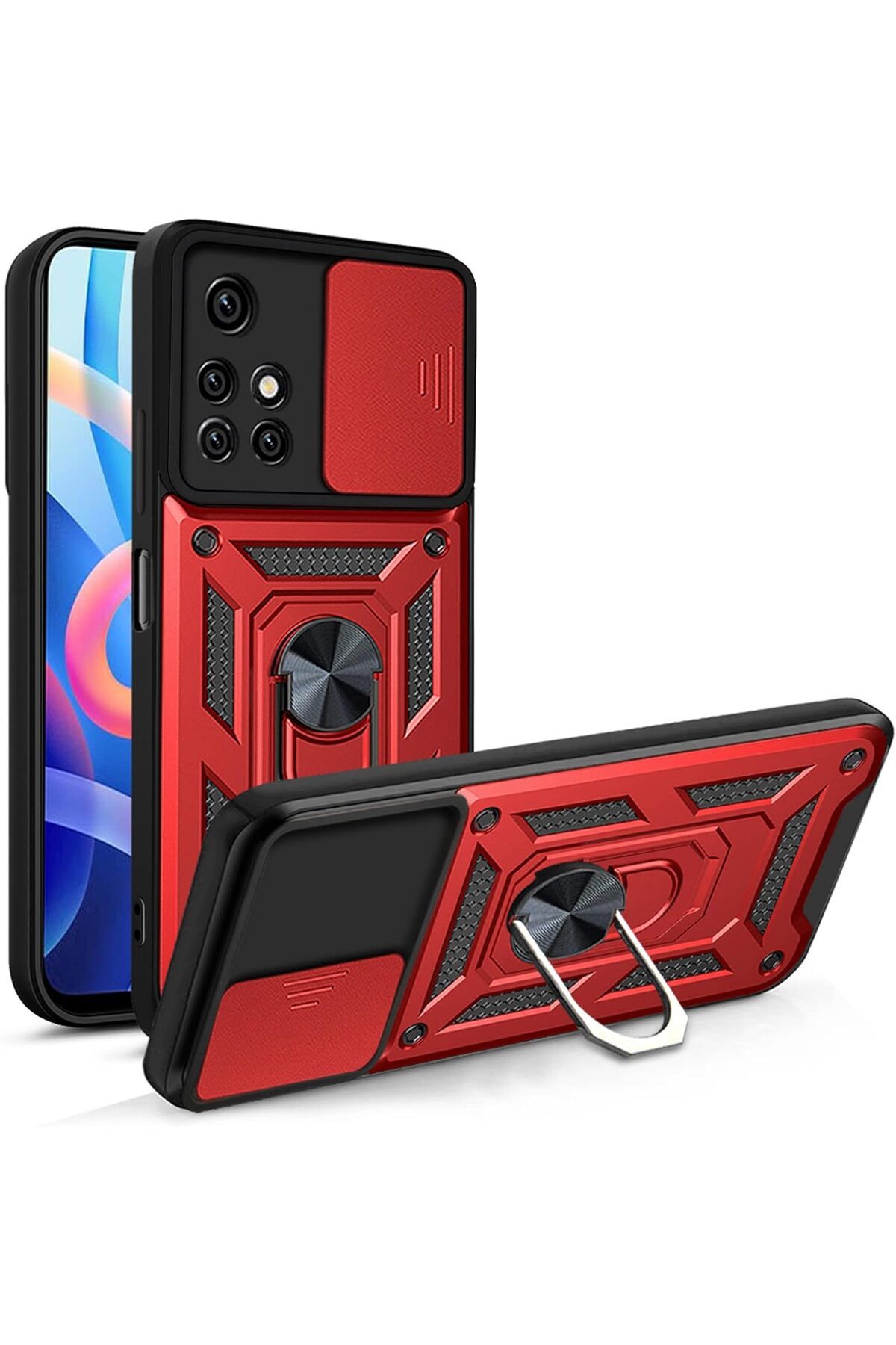 Rivor Xiaomi Redmi 10 2022 Uyumlu Kılıf Kamera Sürgülü Standlı Yüzüklü Darbe Emici Koruyucu Tank Kapak