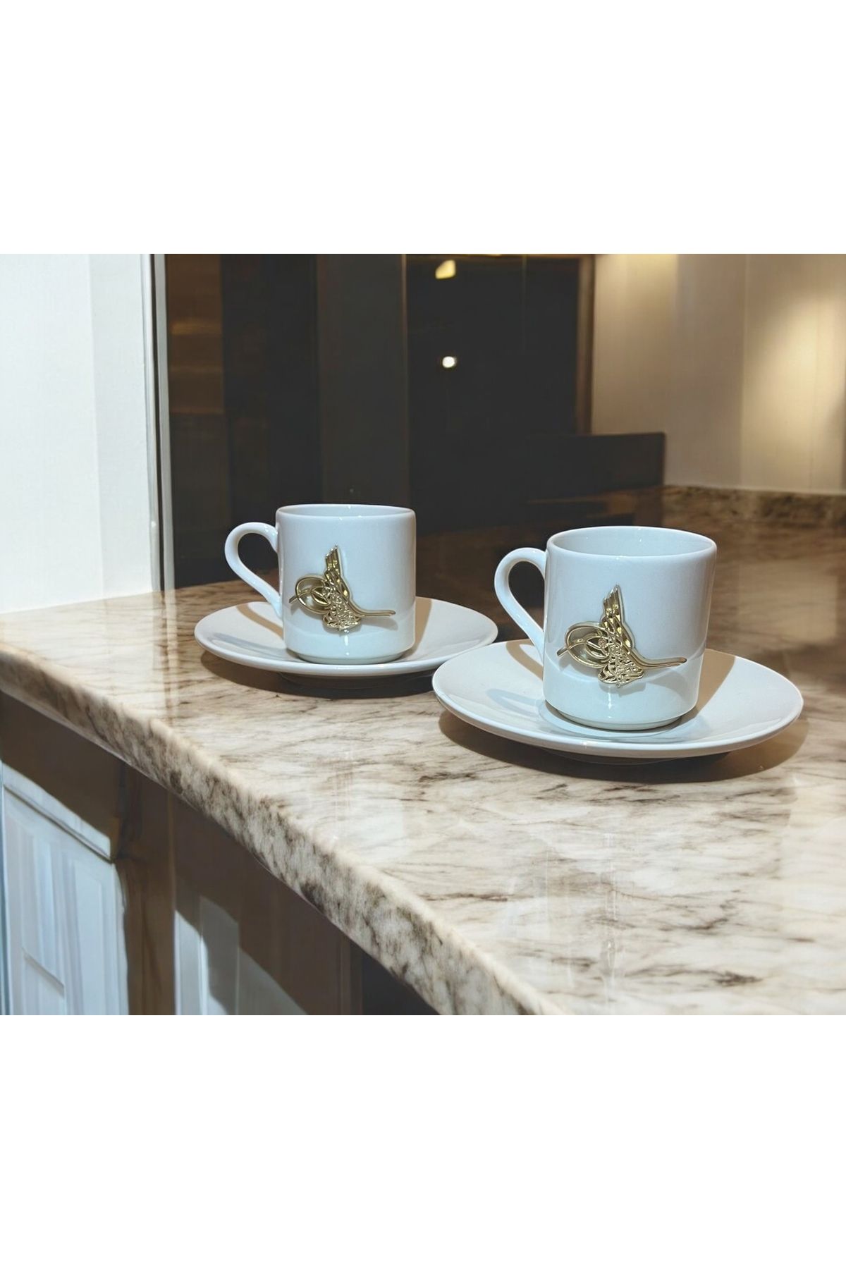 Giftorium Group Tuğra Motifli 4 Parça 2 Kişilik Porselen 2'li Fincan Takımı