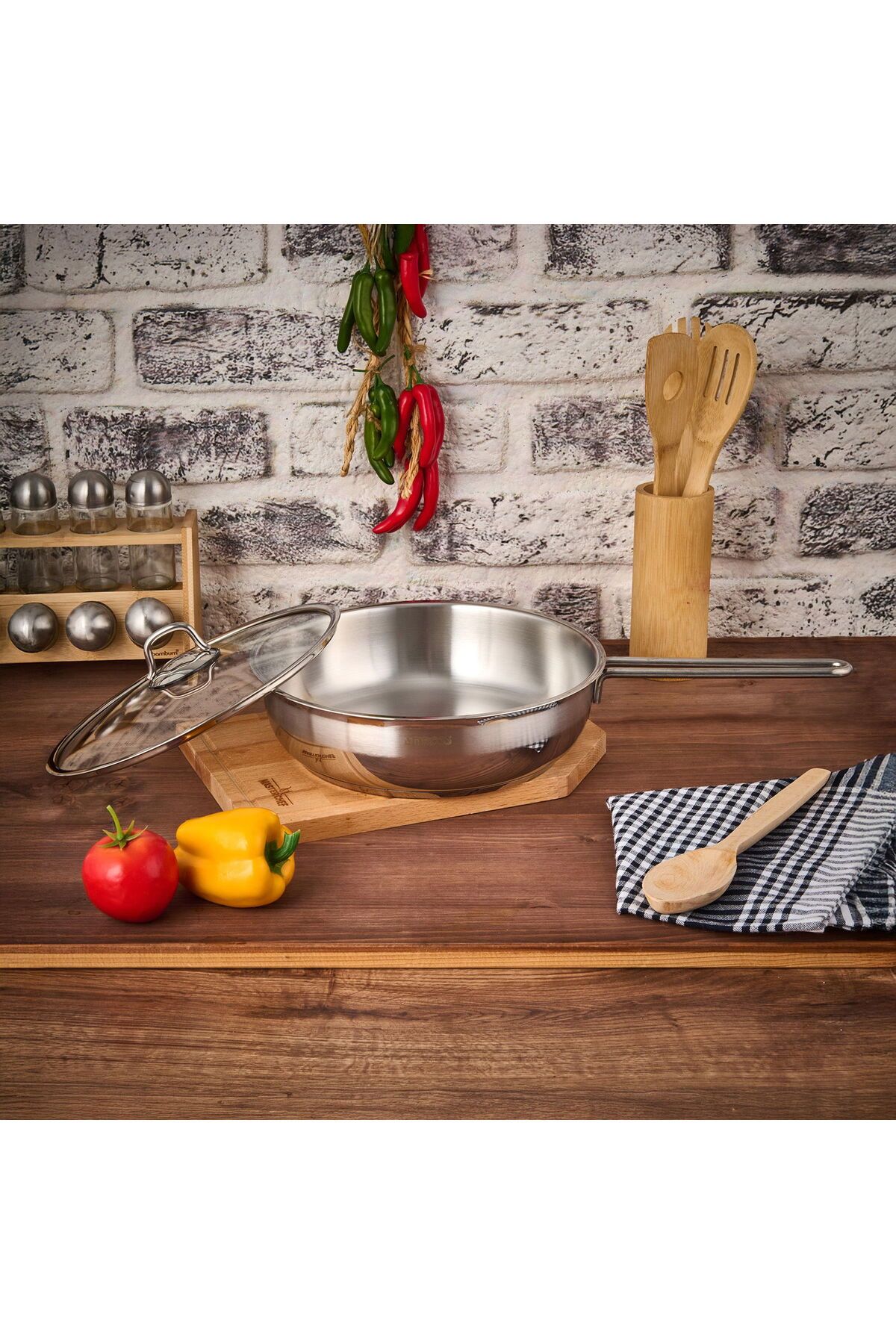 ASPARTAM Ambosss Saphire Çelik Kapaklı Tava - Inox - 26 cm