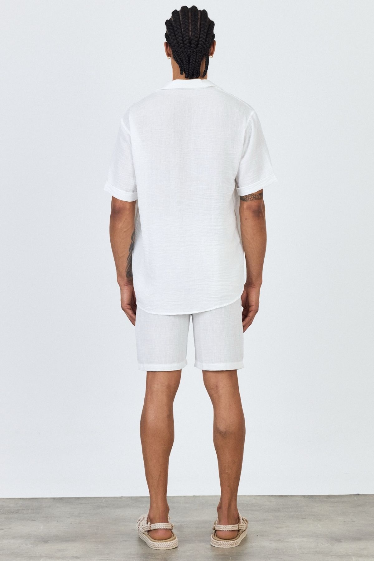 MADZEYMODA-Premium Men's Woven Shirt & Shorts White Bottom Top Set Ls-5605 6