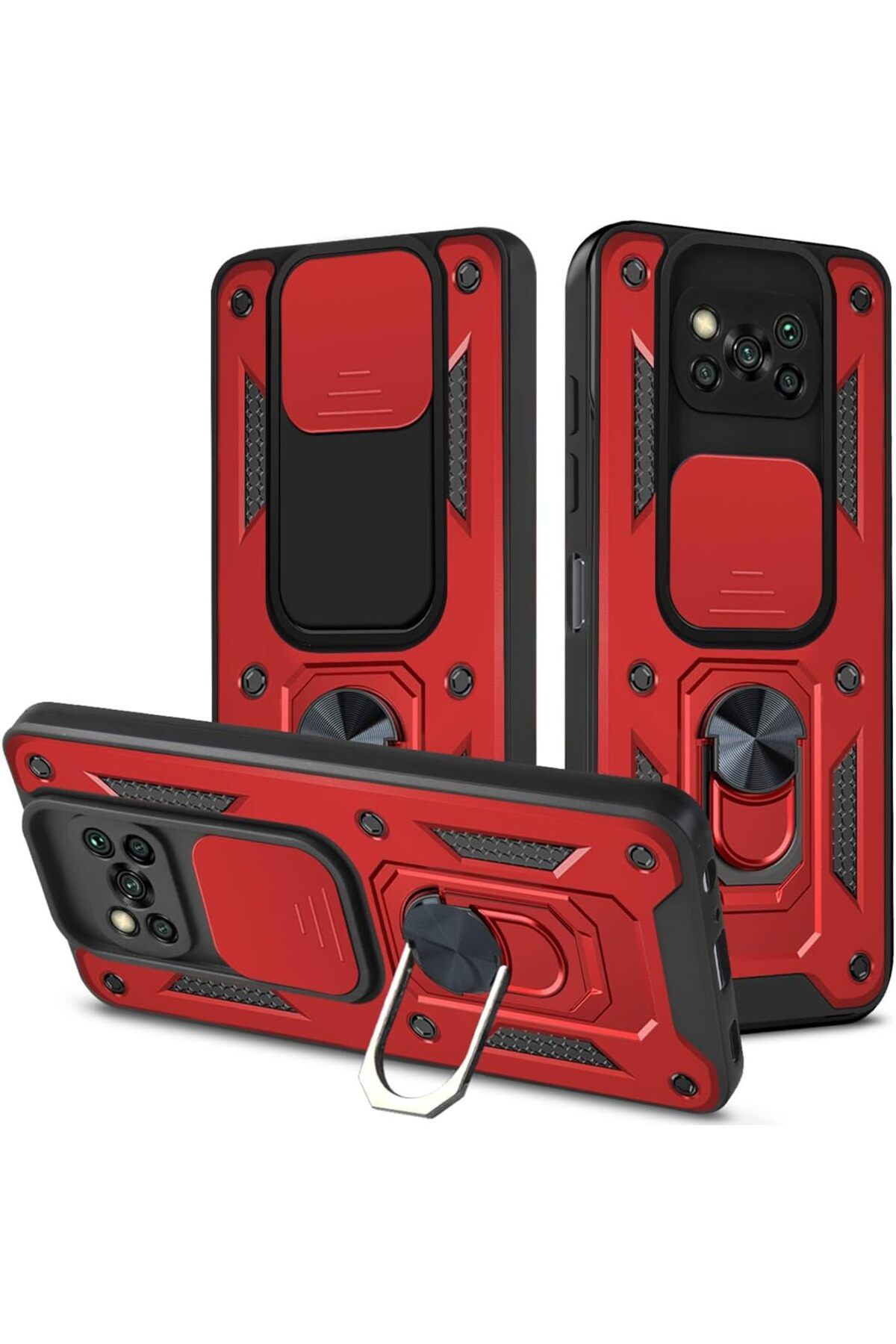 Rivor Xiaomi Poco X3 & Poco X3 Pro Kılıf Kamera Sürgülü Standlı Yüzüklü Darbe Emici Koruyucu Tank Kapak
