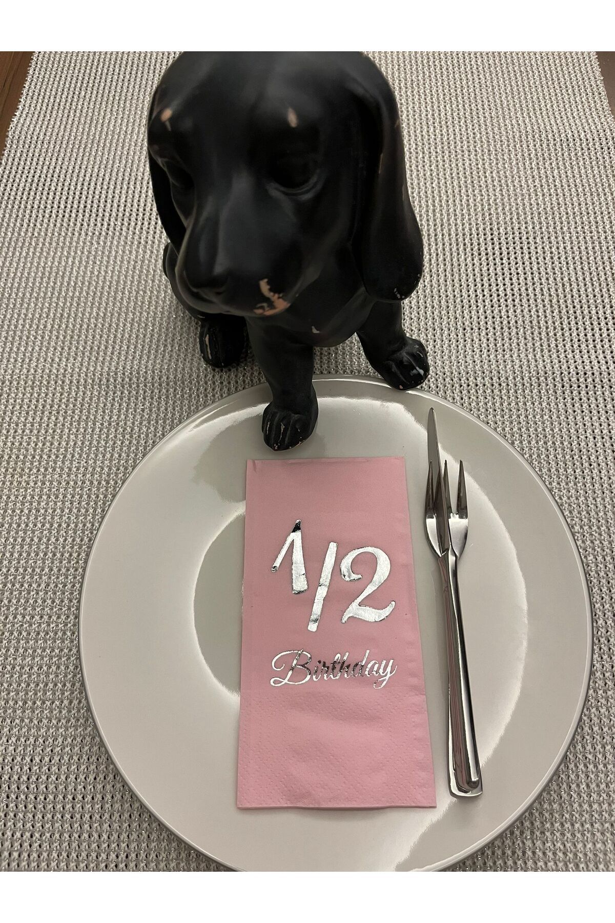 kidspartim Gümüş Yaldızlı Pembe Yarım Yaş Bırthday Garson Katlama Peçete 16 lı