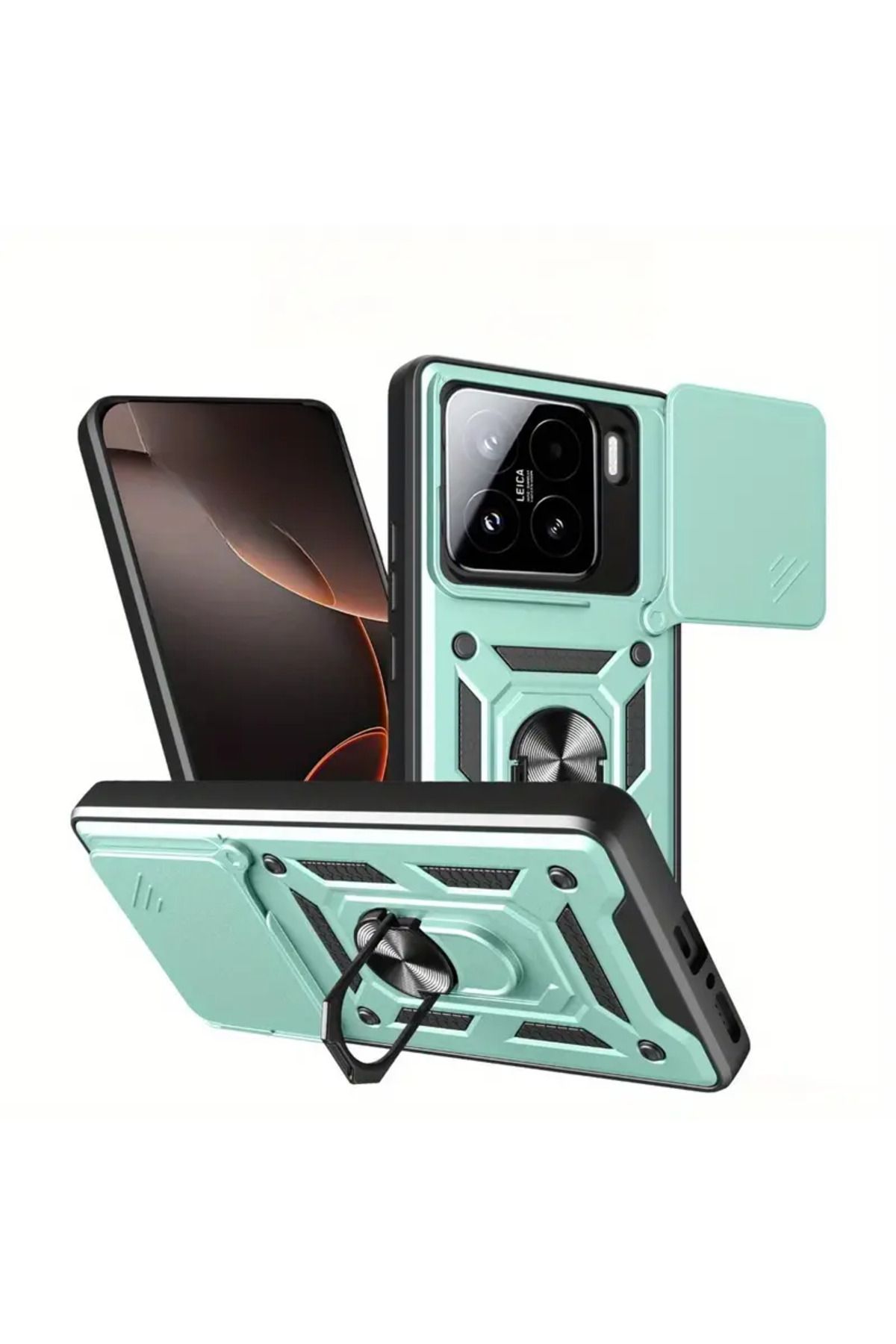 Rivor Xiaomi Mi 15 Pro Uyumlu Kılıf Kamera Sürgülü Standlı Yüzüklü Darbe Emici Zırh Koruyucu Tank Kapak