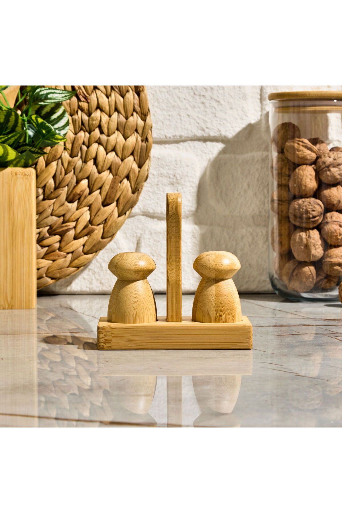 MATMEL Bambu Mini Tuzluk Biberlik - Kahverengi - 12x5,2x12 cm