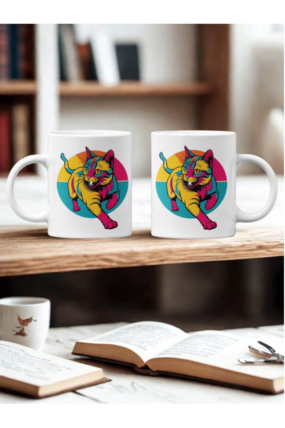 Crocodile Design Studio Hayvanseverler İçin Kedi Baskılı Porselen Kupa
