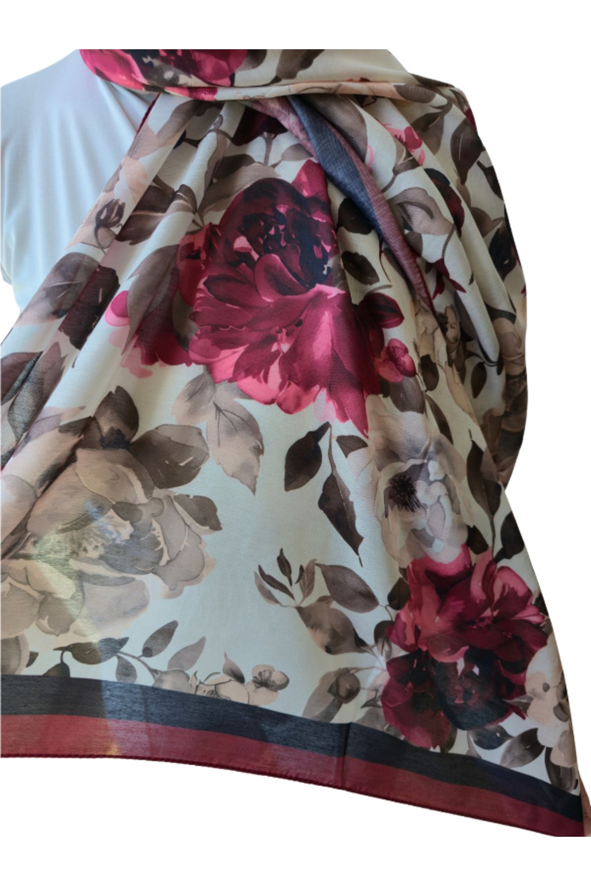 Umenstore Soft Pamuk Çiçekli Bordo Şal