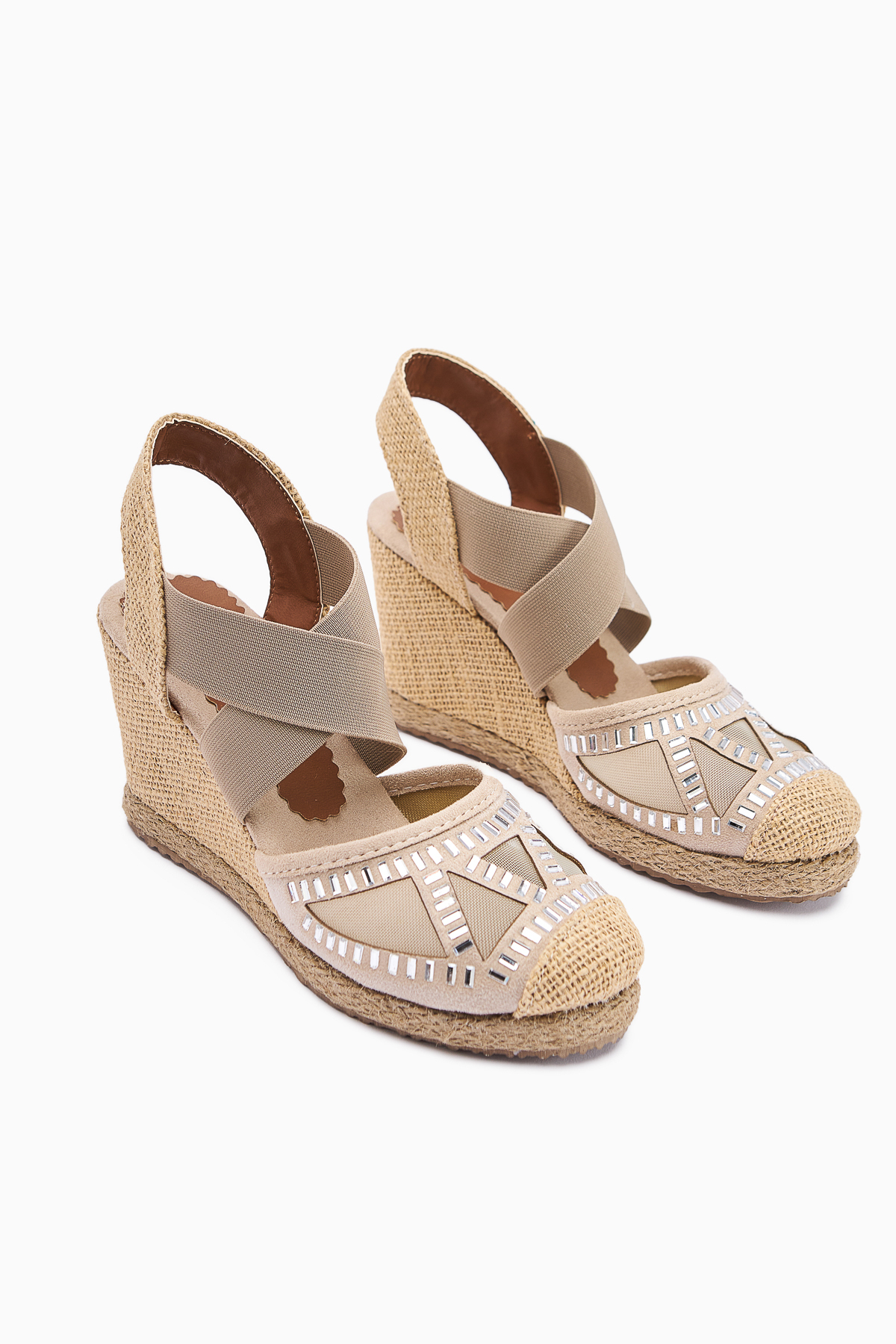 Limoya  Meliza Vizon Lastikli Hasır Tabanlı Topuklu Kadın Sandalet - Görsel 4