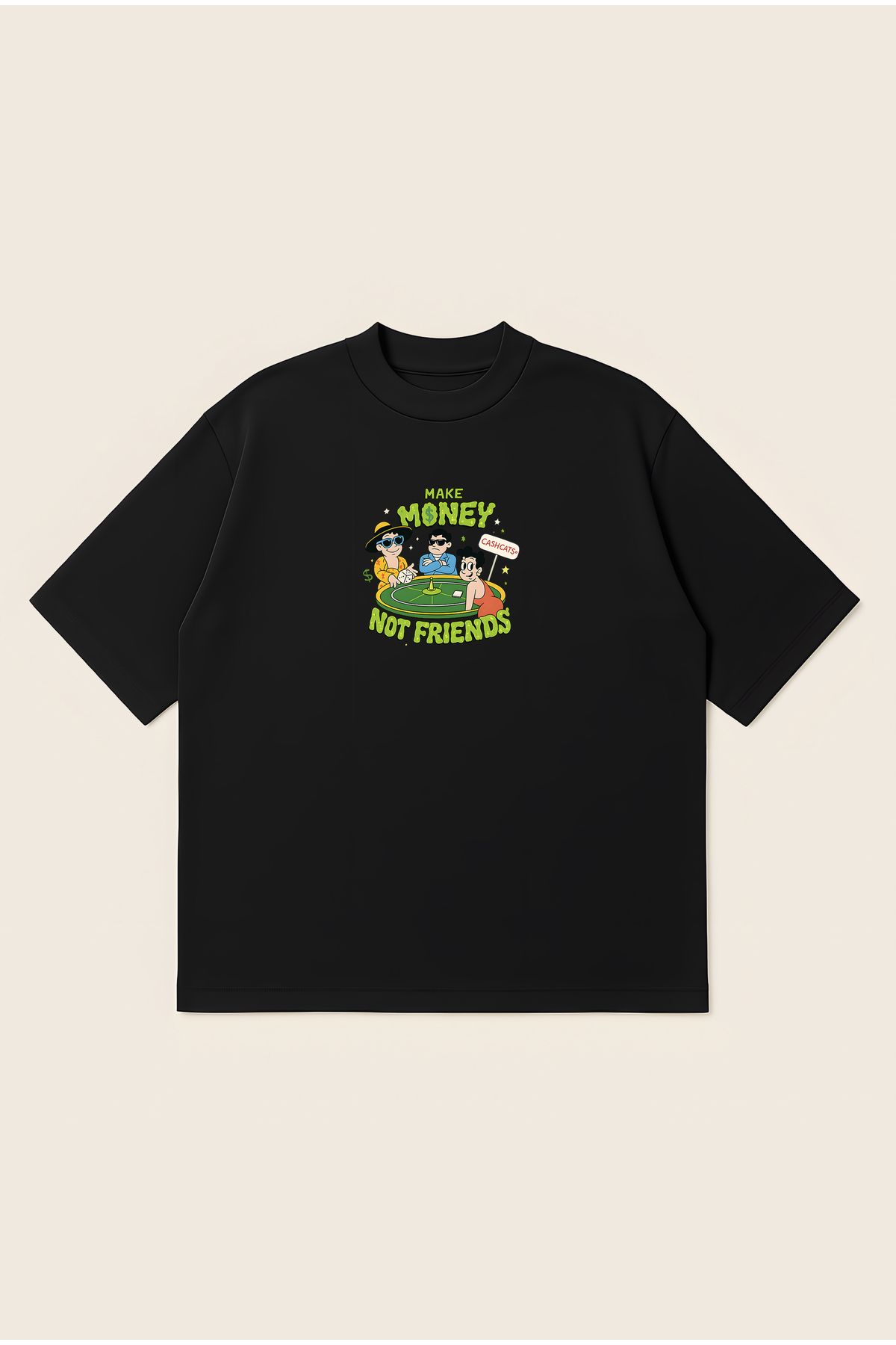 Moon Dancer Make Money Not Friend Unisex Oversize Baskılı Boxy Fit Kalın Kumaşlı T-shirt