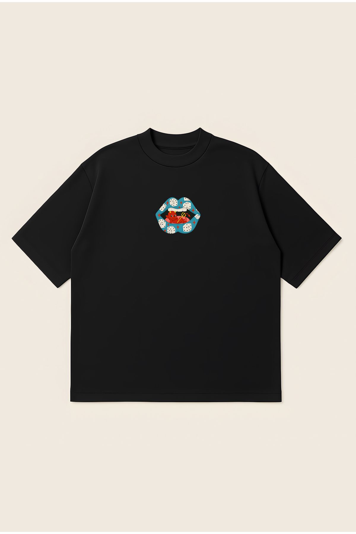 Moon Dancer Zar Dudak Unisex Oversize Baskılı Boxy Fit Kalın Kumaşlı T-shirt