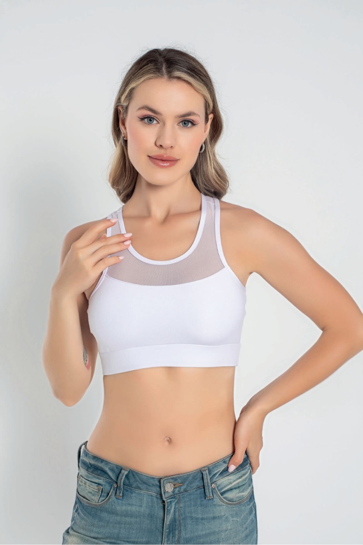 inkasole Tül Detaylı Kadın Crop Büstiyer 5910 Beyaz