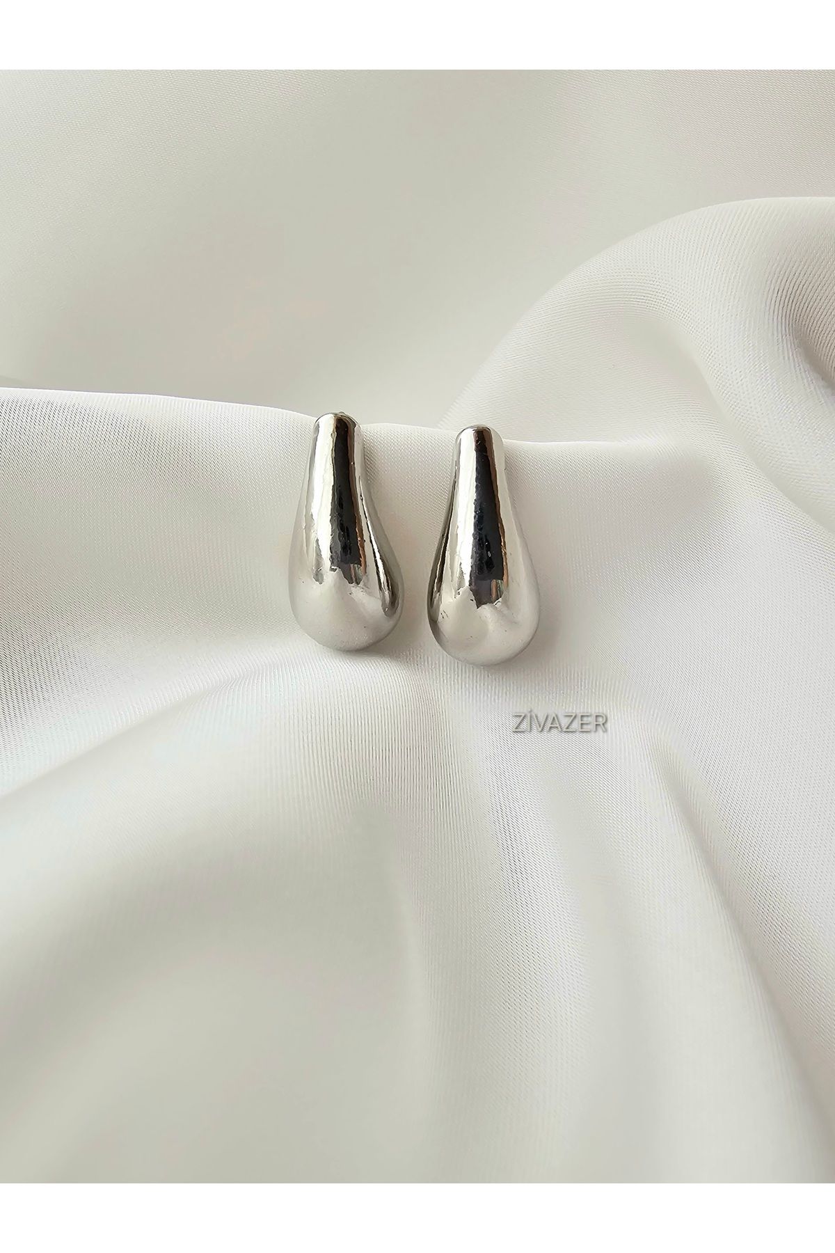 Zivazer Store kadın çelik kararmaz damla şeklinde gümüş renkli küpe