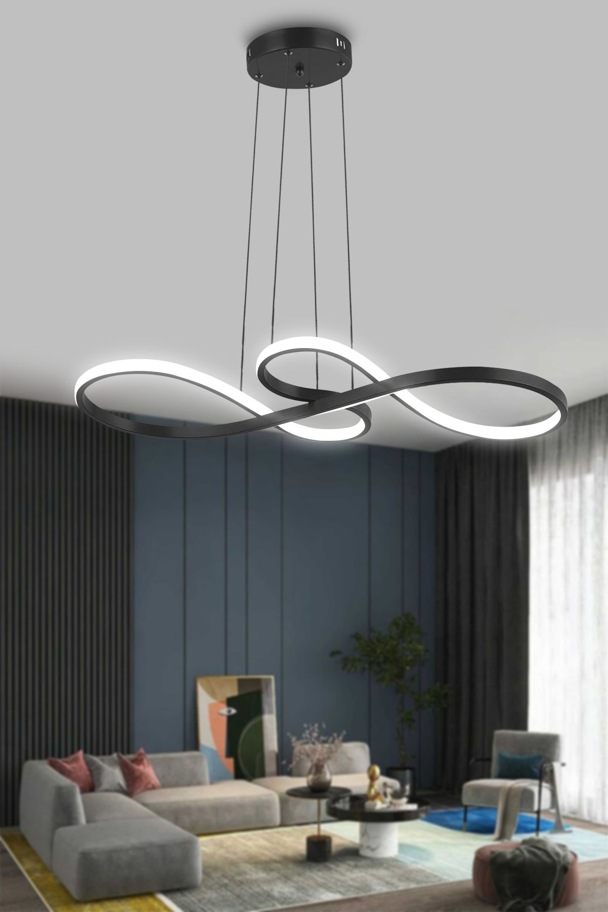 RSCOLLECTIONS Yol Modern Sarkıt Mutfak, Balkon Led Avize Kumandalı Siyah
