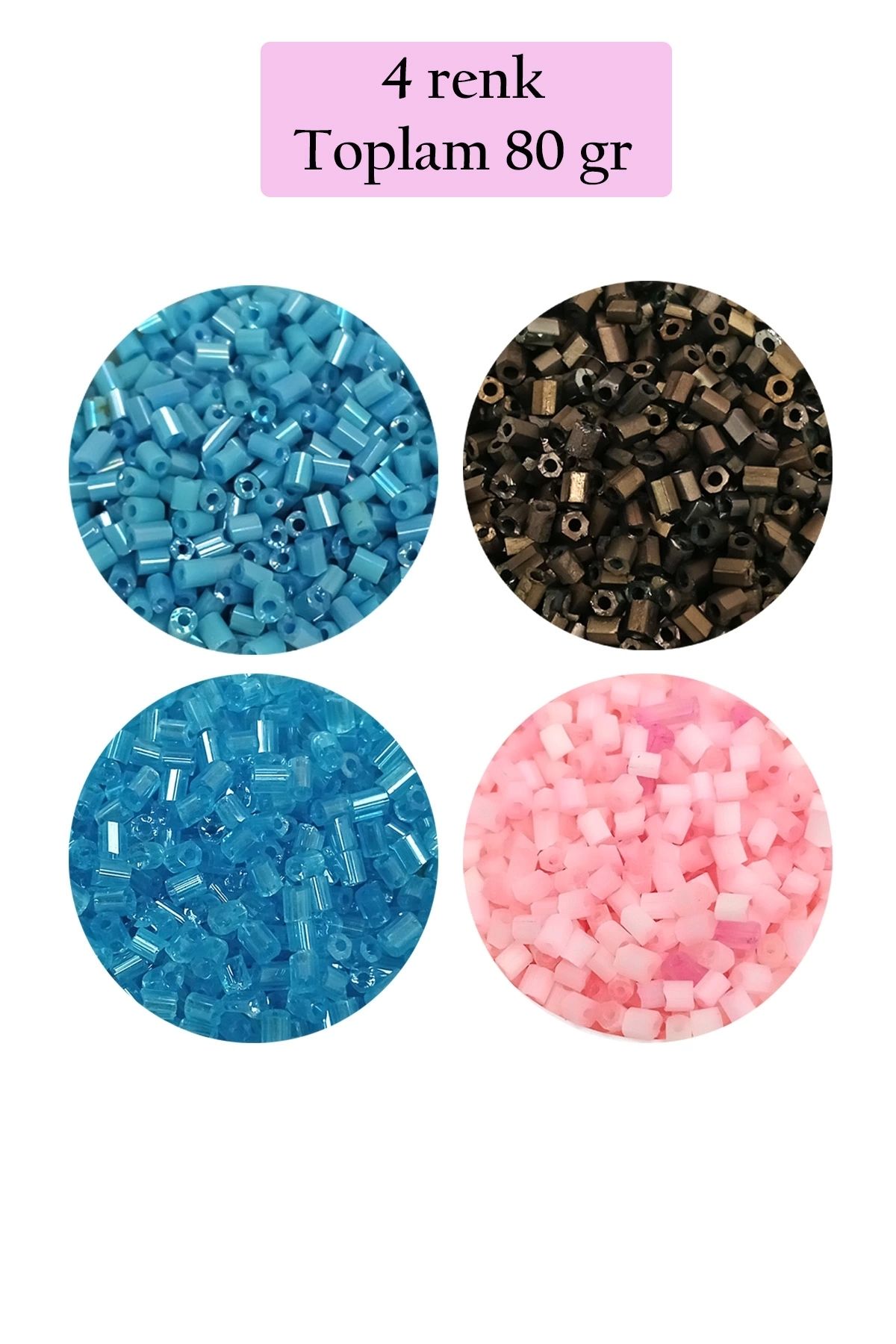 PRATİKOBA Kesme Cam Boncuk 2mm - 4 Renk - Toplam 80 Gram - BNC446