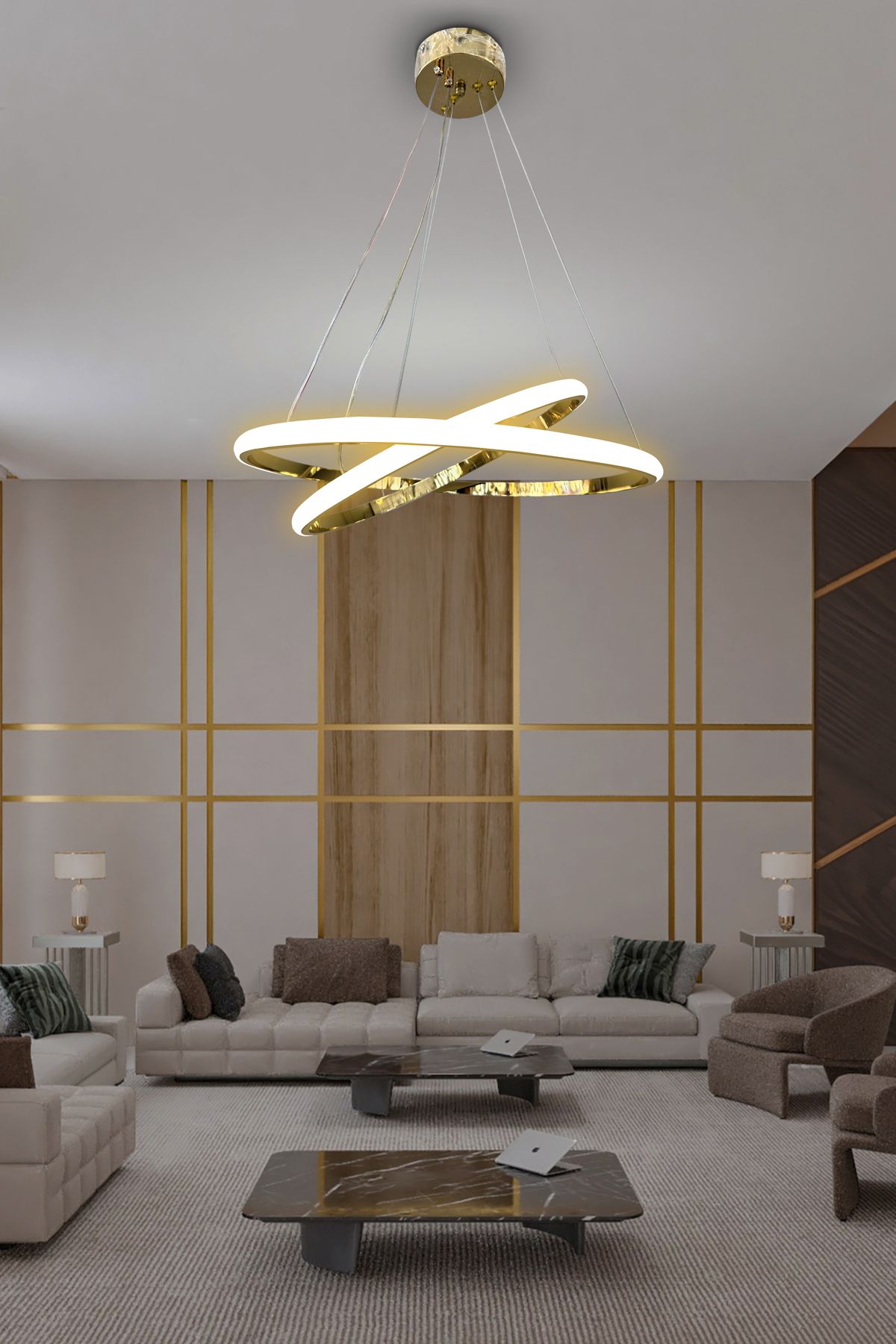 RSCOLLECTIONS 2 'li Çember Avize Kumandalı Gold
