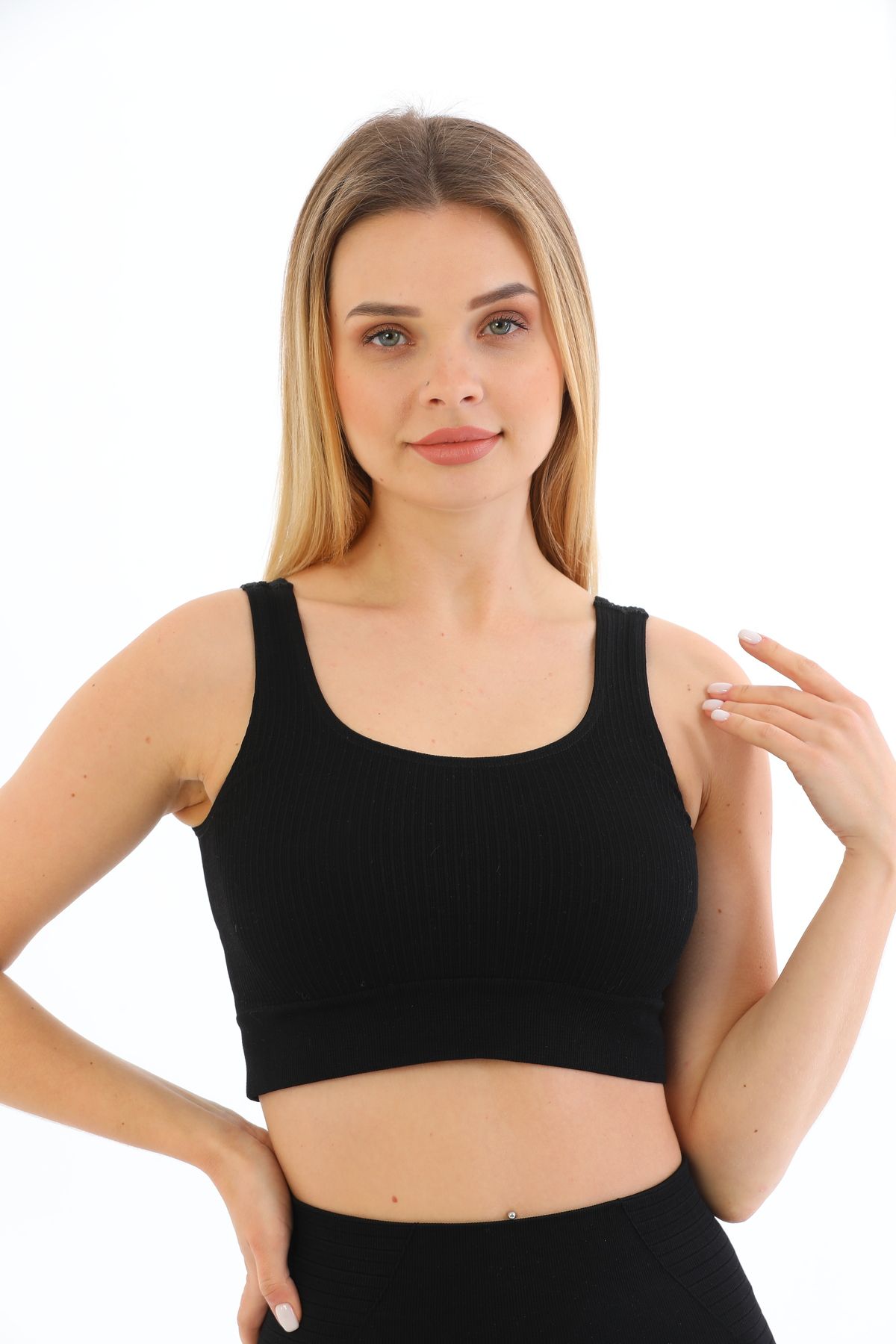 bazaar-turkey all you need Kalın Askılı Fitilli Crop Büstiyer 5700 Siyah