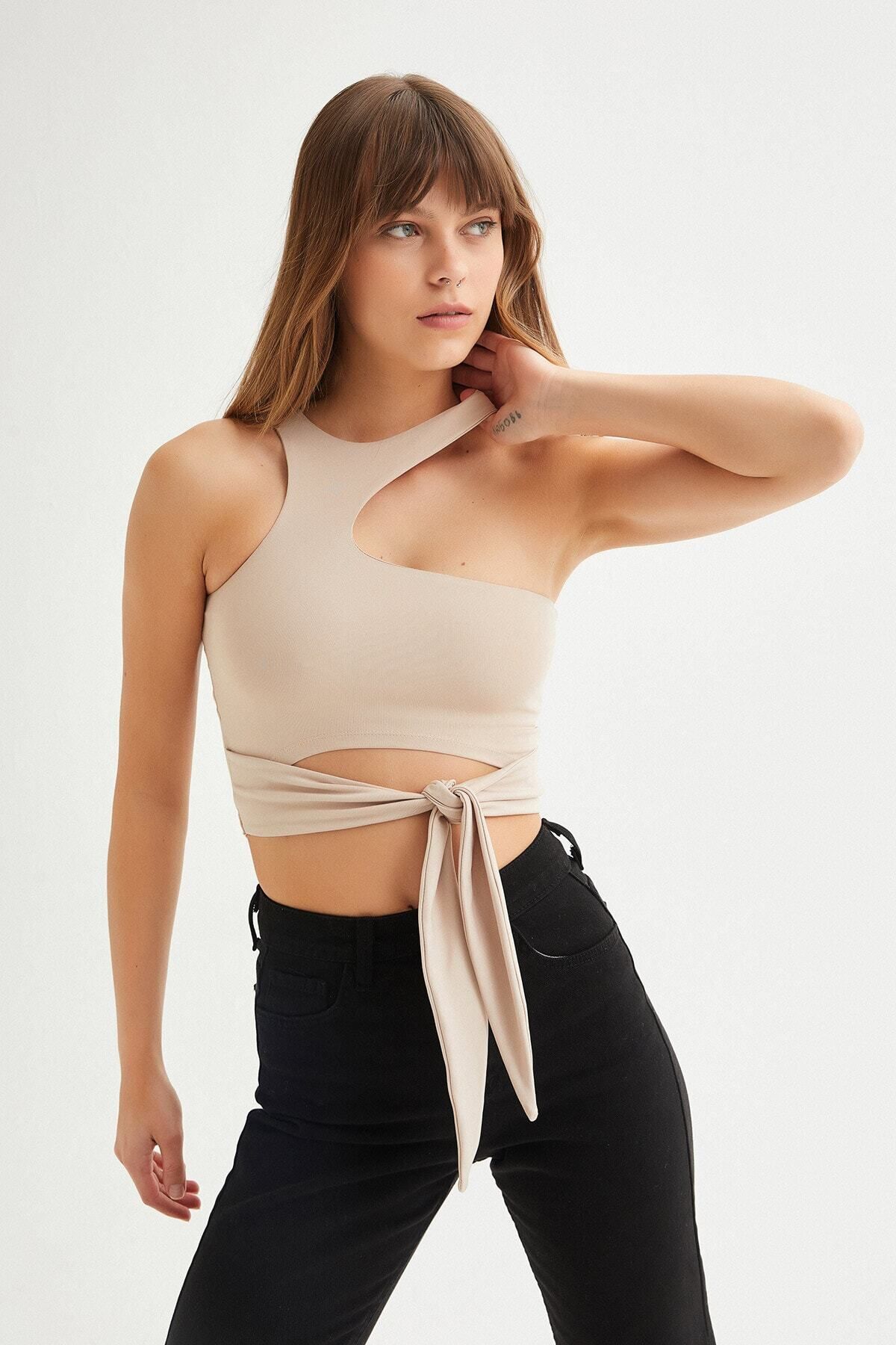 Stile Bella Kadın Tactel Bağlamalı Crop Bluz