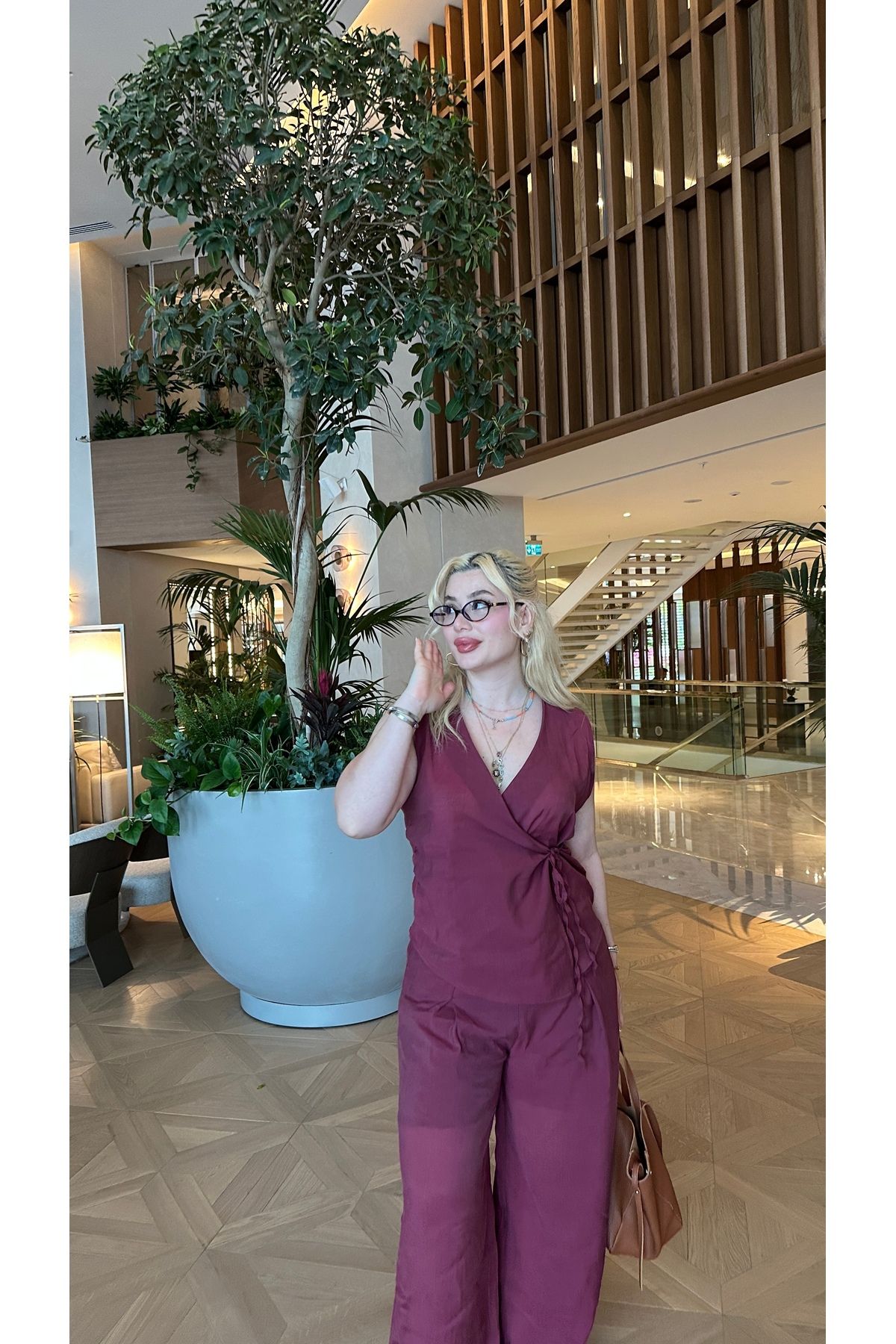 GLAM Bordo Pantolon Yelek Takım