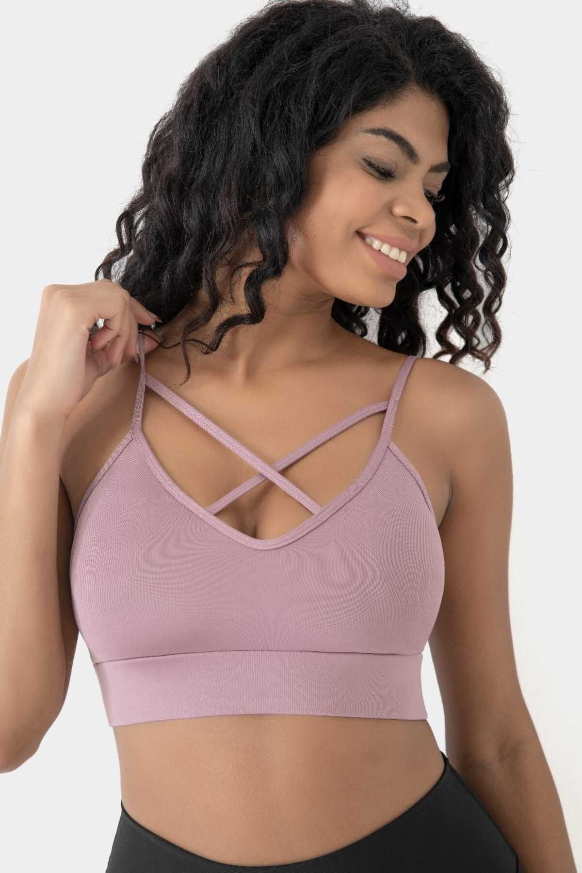 inkasole Önü Çapraz Detaylı Spor Crop Büstiyer 5800 Gül Kurusu