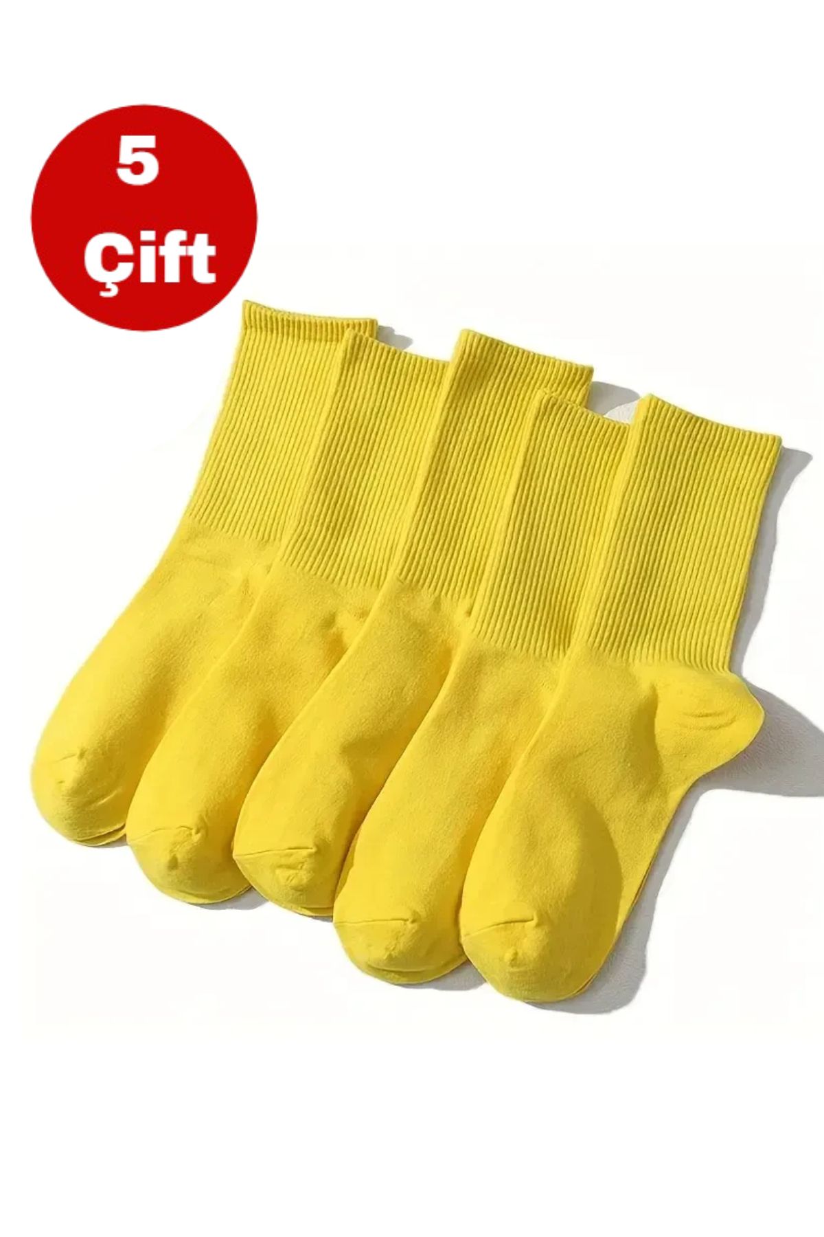 Esinti 5 Çift Erkek Kadın Çorap Düz Sarı Soket Çorap Unisex Tenis Spor Çorap