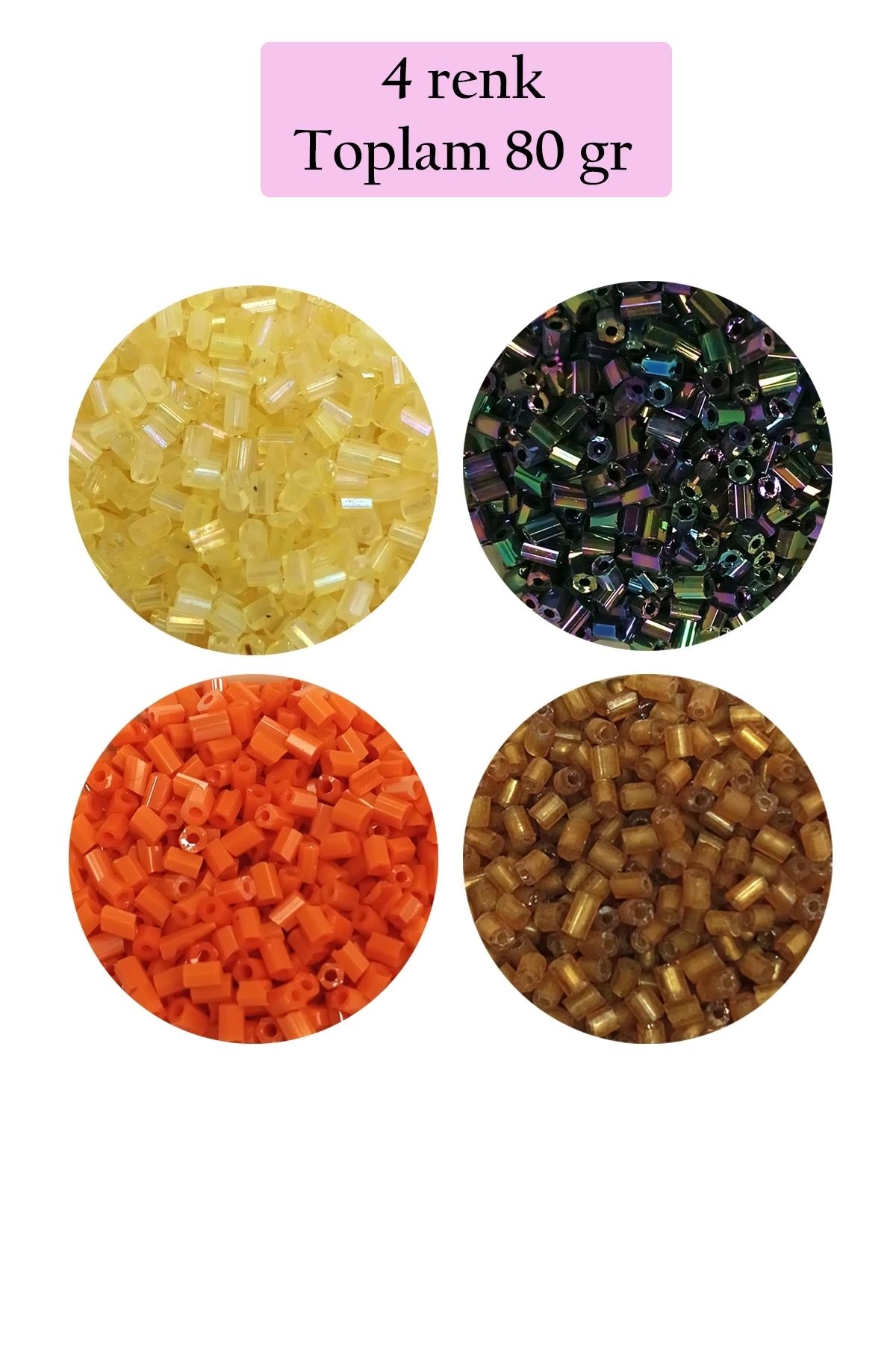 PRATİKOBA Kesme Cam Boncuk 2mm - 4 Renk - Toplam 80 Gram - BNC435