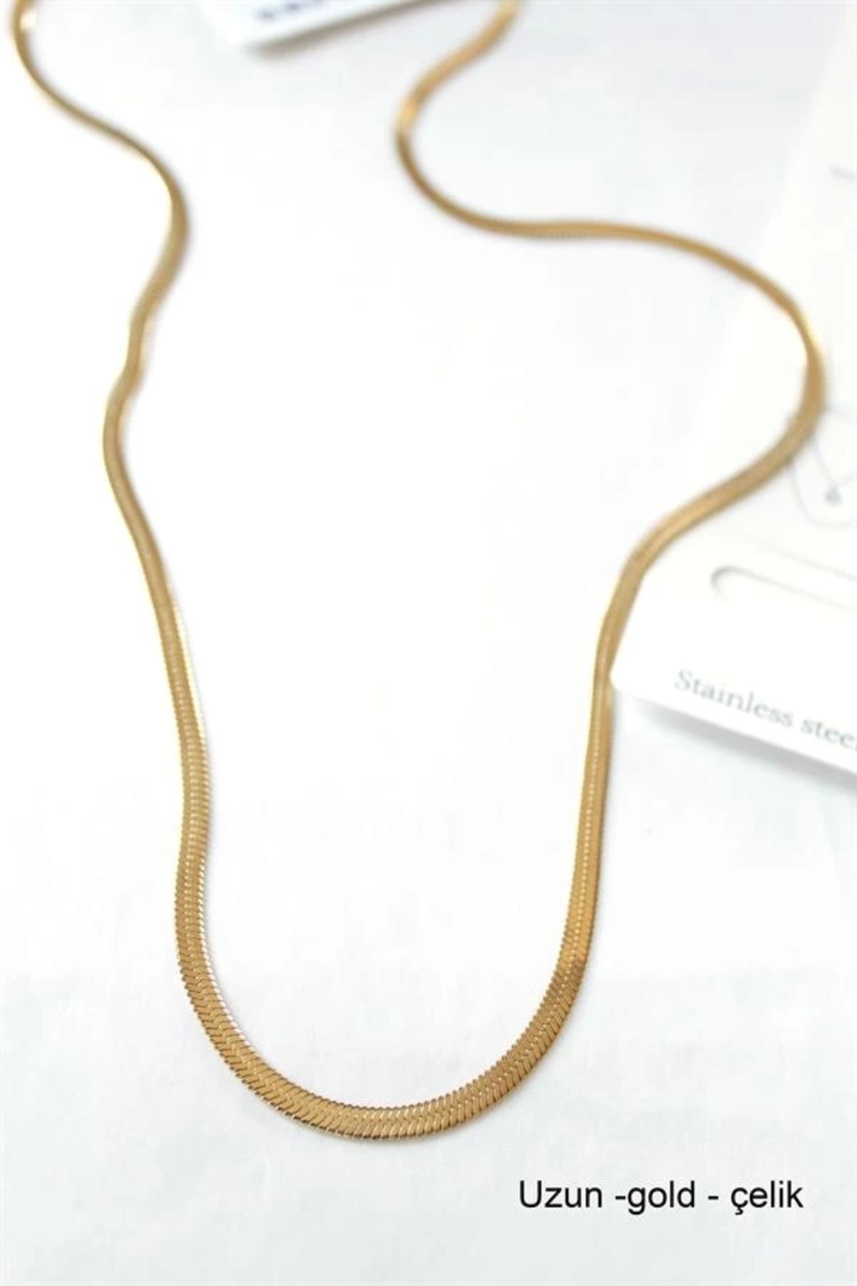 PRATİKOBA Uzun İtalyan Çelik Kolye-60cm - Altın