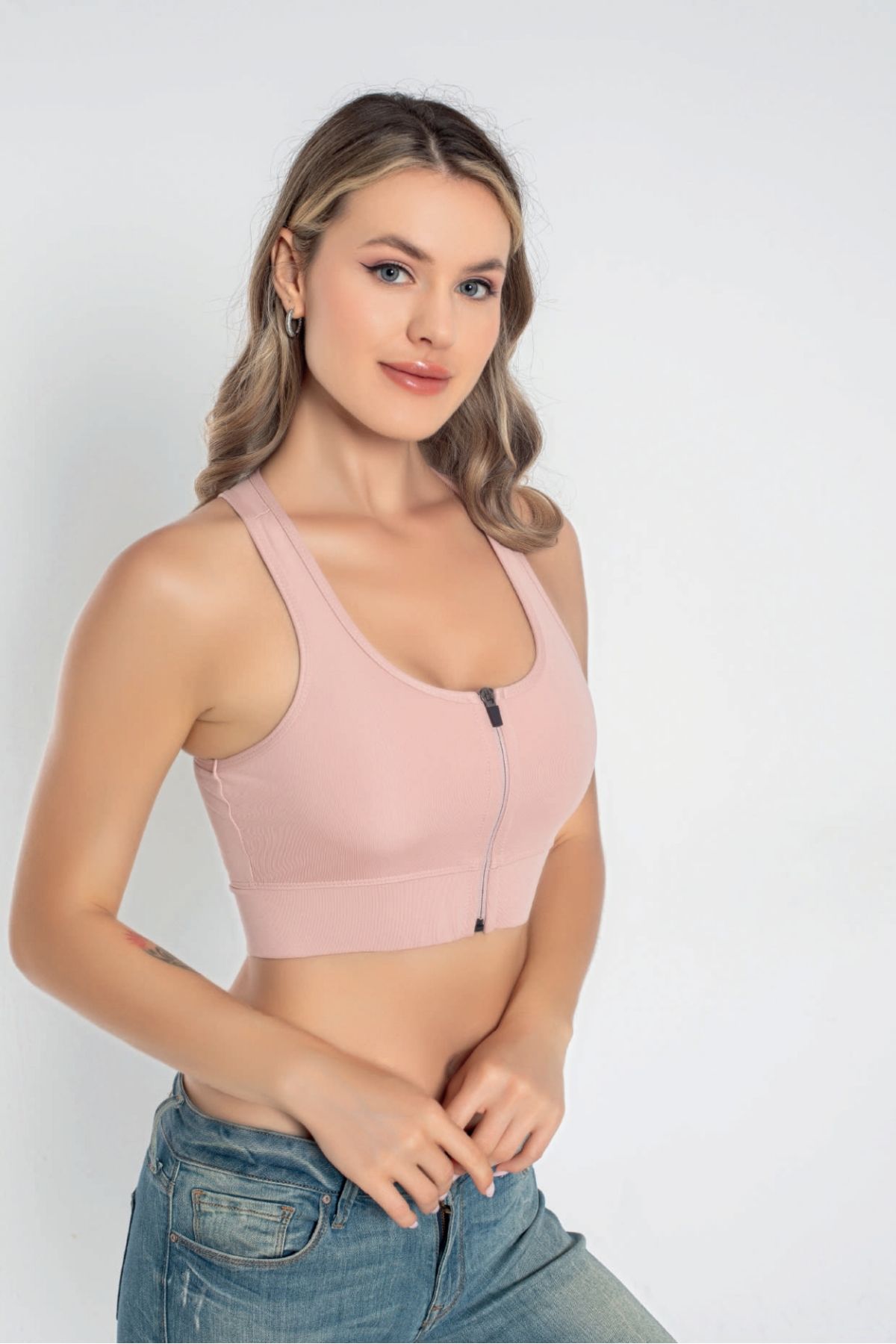 inkasole Fermuarlı Kadın Büstier 5890 Pembe