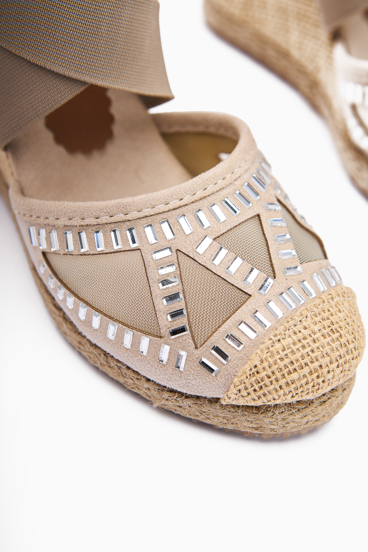 Limoya  Meliza Vizon Lastikli Hasır Tabanlı Topuklu Kadın Sandalet - Görsel 5