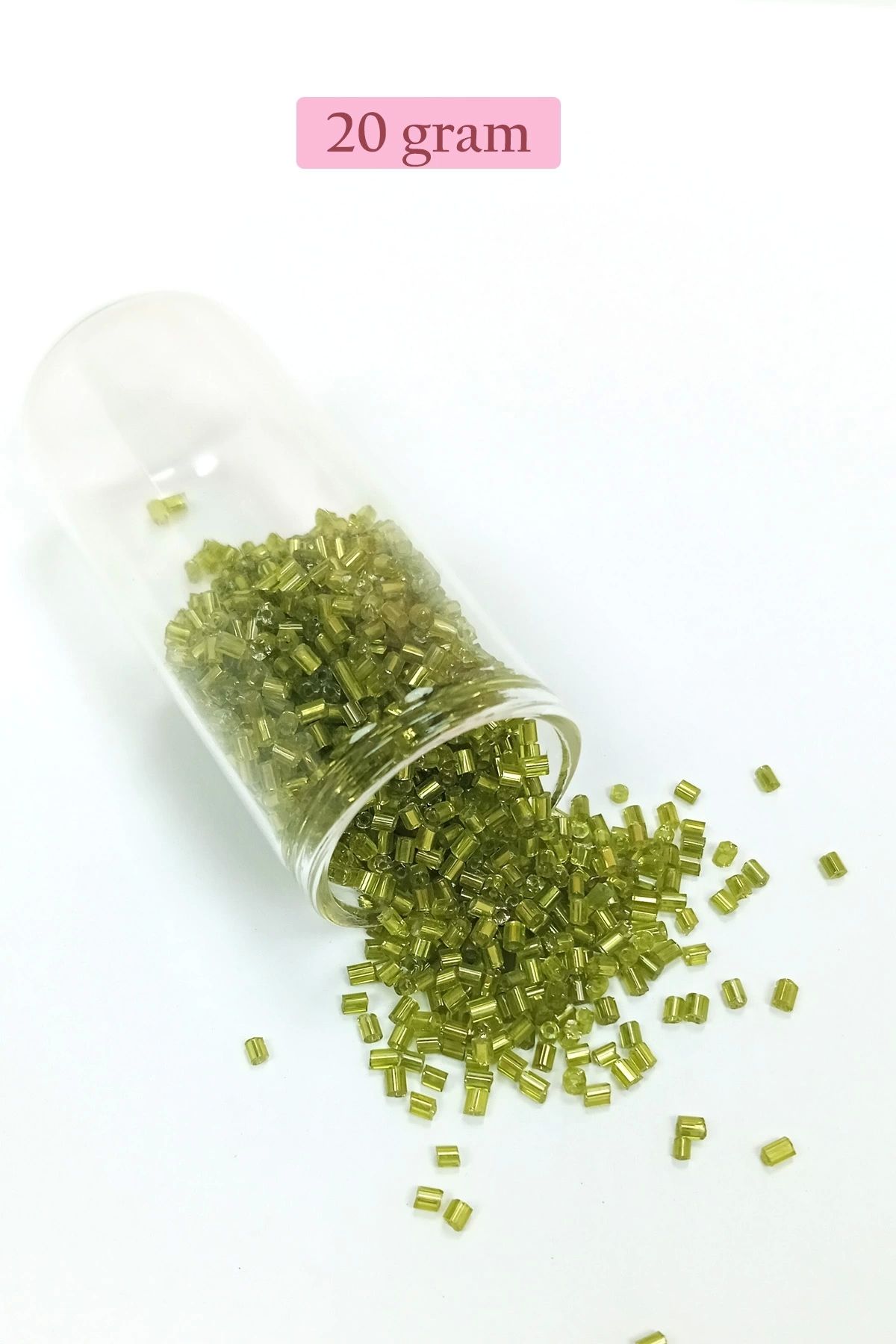 PRATİKOBA Kesme Cam Boncuk 2mm - 20 Gram - Şeffaf Çimen Yeşili -BNC345
