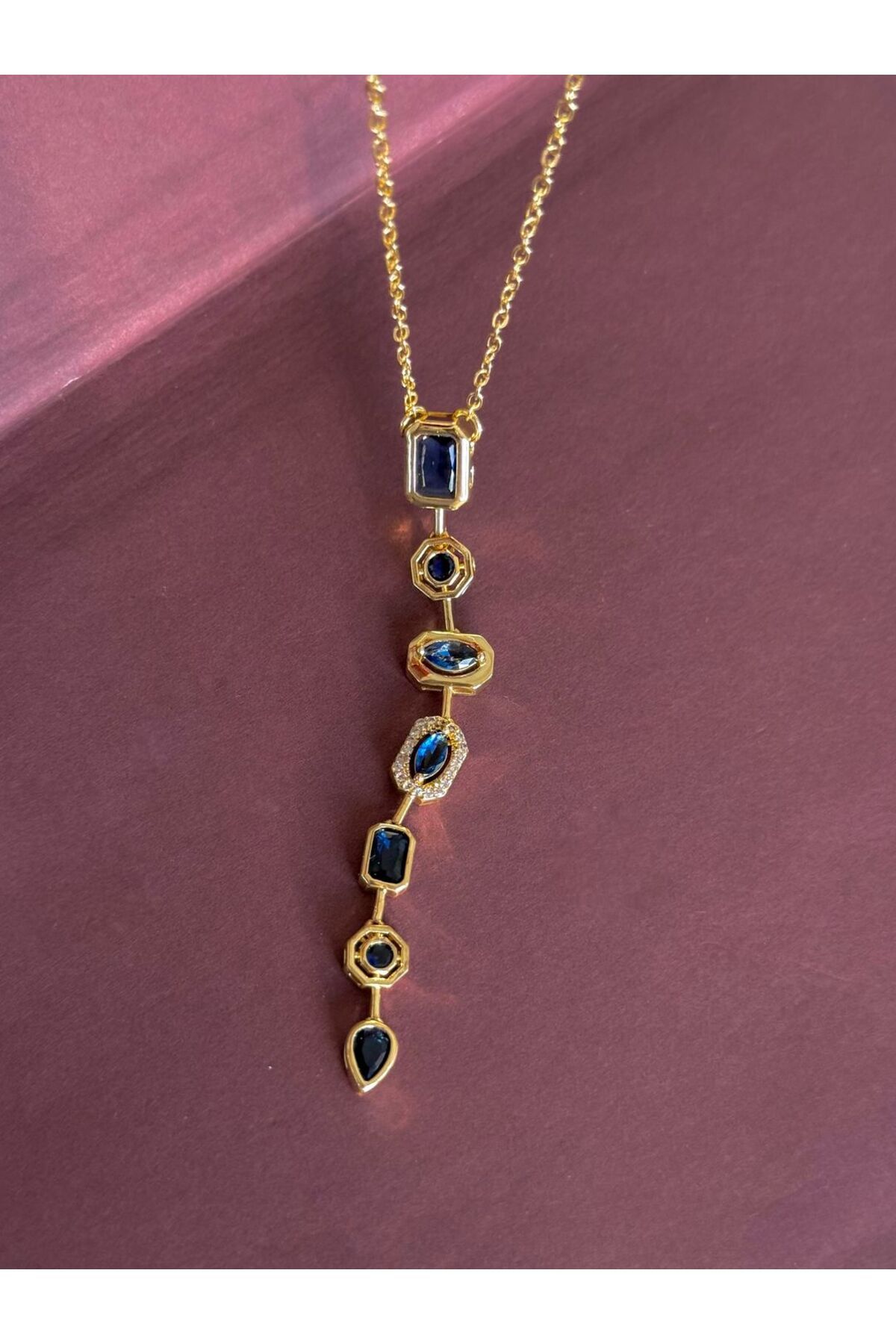 h&b design jewel Çelik Lacivert Y Kolye