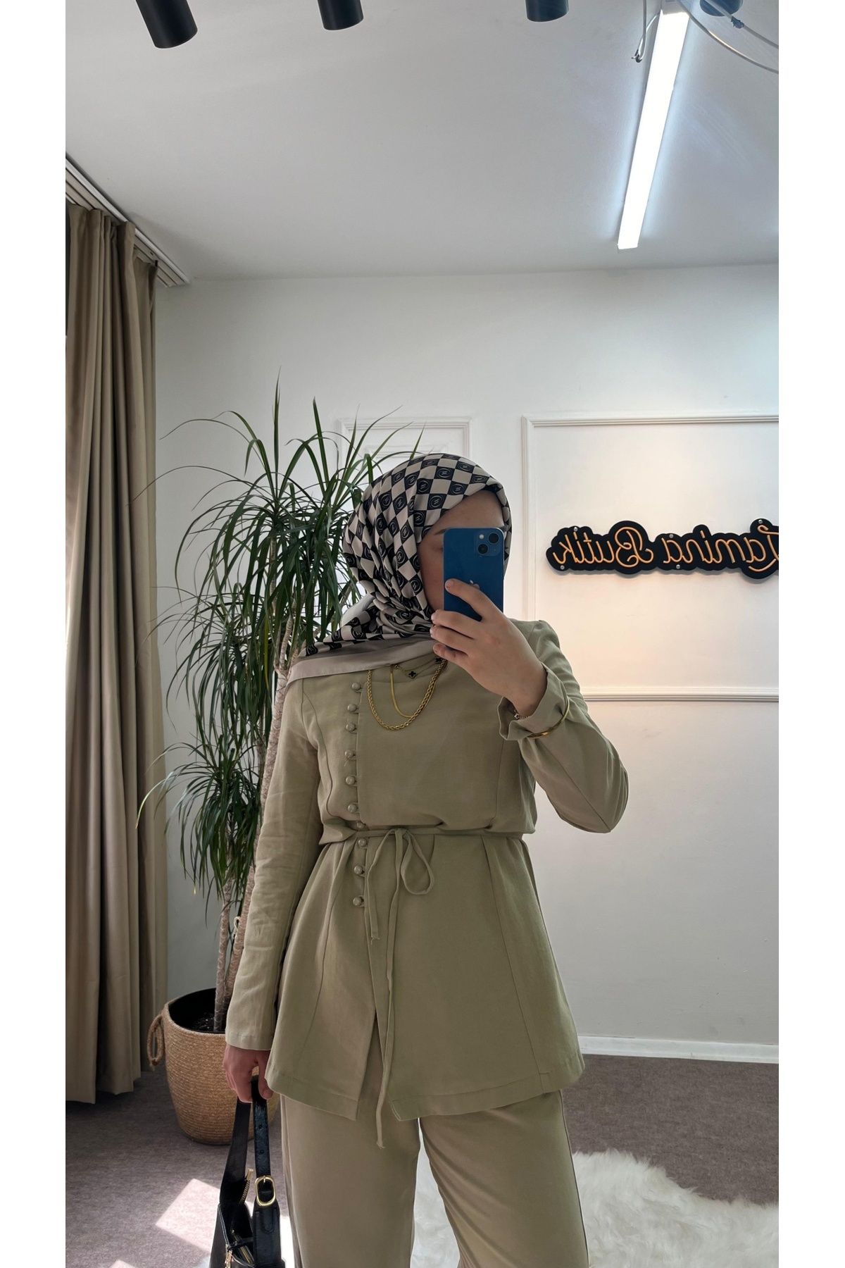 lamina Premium Keten İkili Takım Yağyeşil