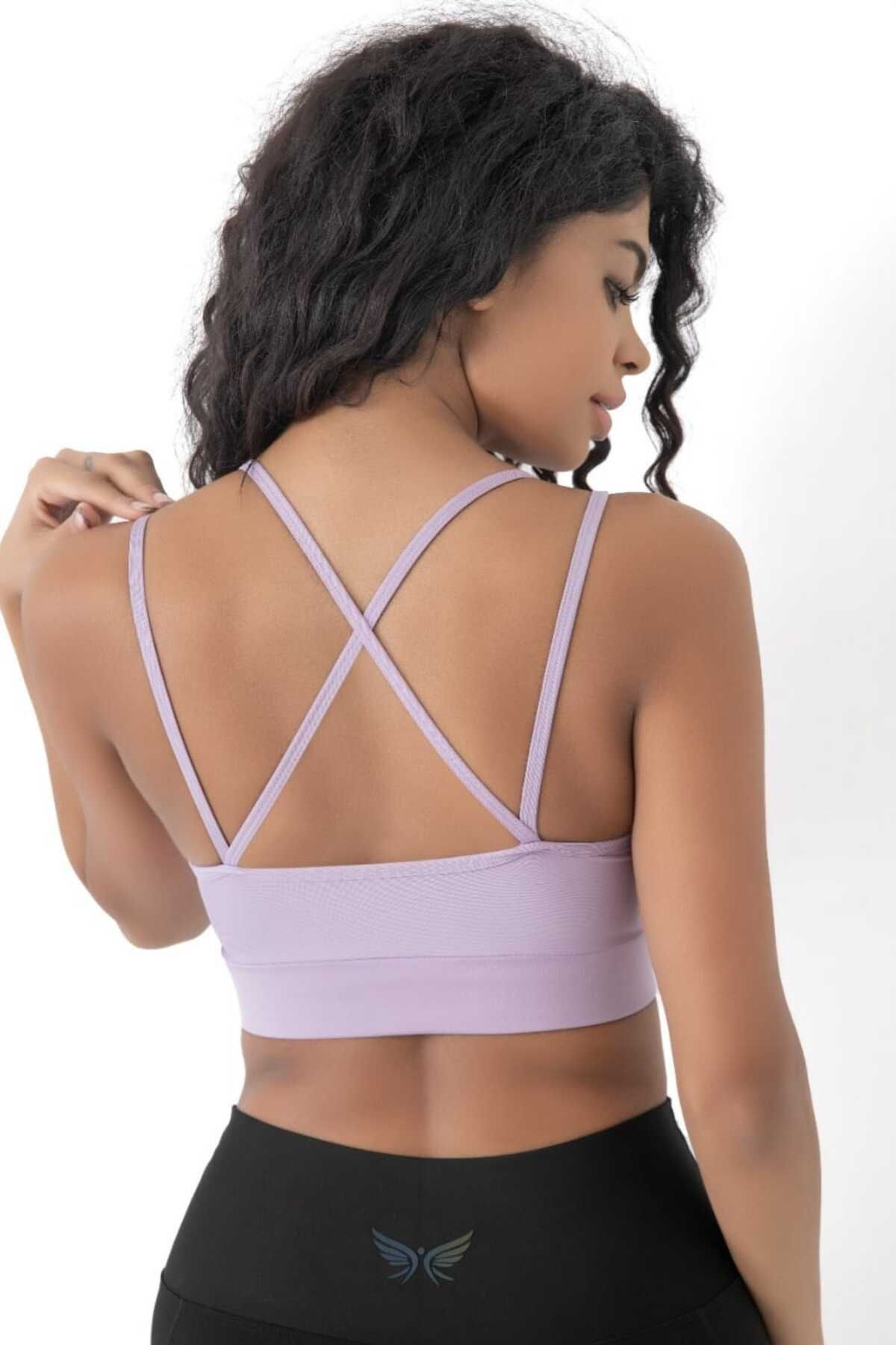 inkasole Arkası Çapraz Detaylı Spor Crop Büstiyer 5800 Lila