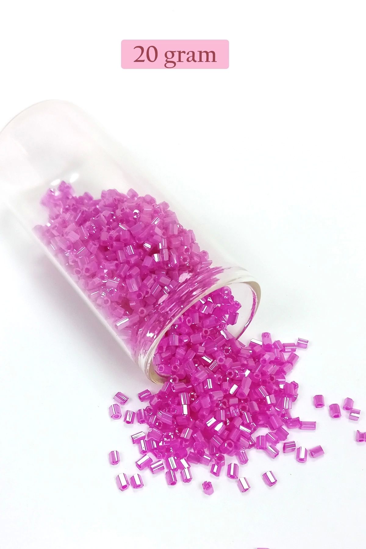 PRATİKOBA Kesme Cam Boncuk 2mm - 20 Gram - Şeffaf Fuşya -BNC315