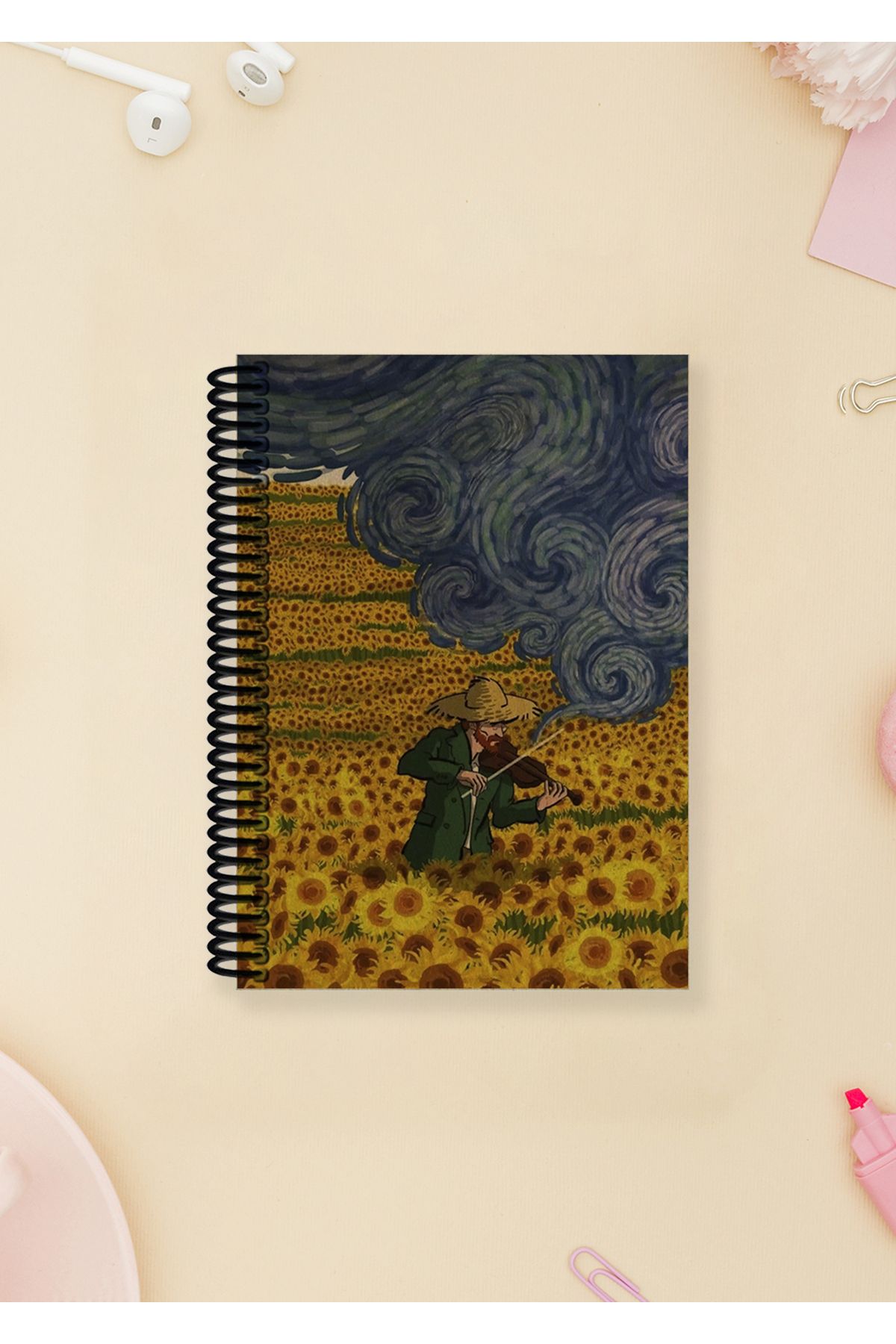Ludios Van Gogh Keman A6 Çizgisiz Kraft Kapaklı Spiralli Not Defteri (100 SAYFA)