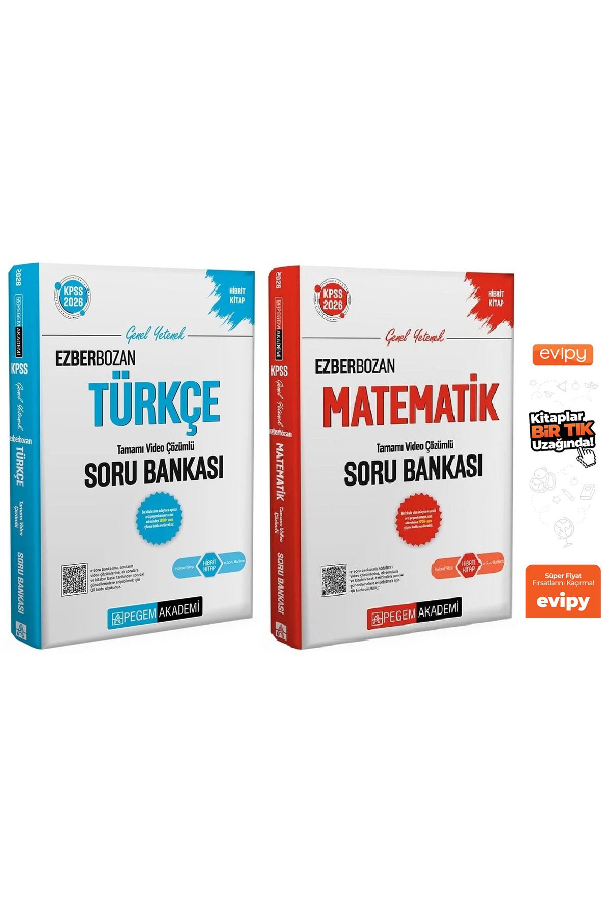 Pegem Akademi Yayıncılık 2026 KPSS Türkçe + Matematik Ezberbozan Soru Bankası Çözümlü 2 Kitap Ayraç Hediyeli