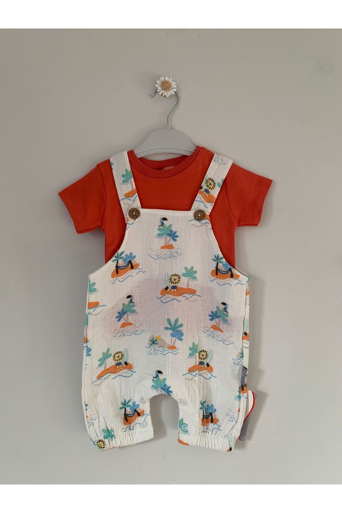 Baby Erkek Bebek Palmiye Baskılı Müslin Salopet Takım