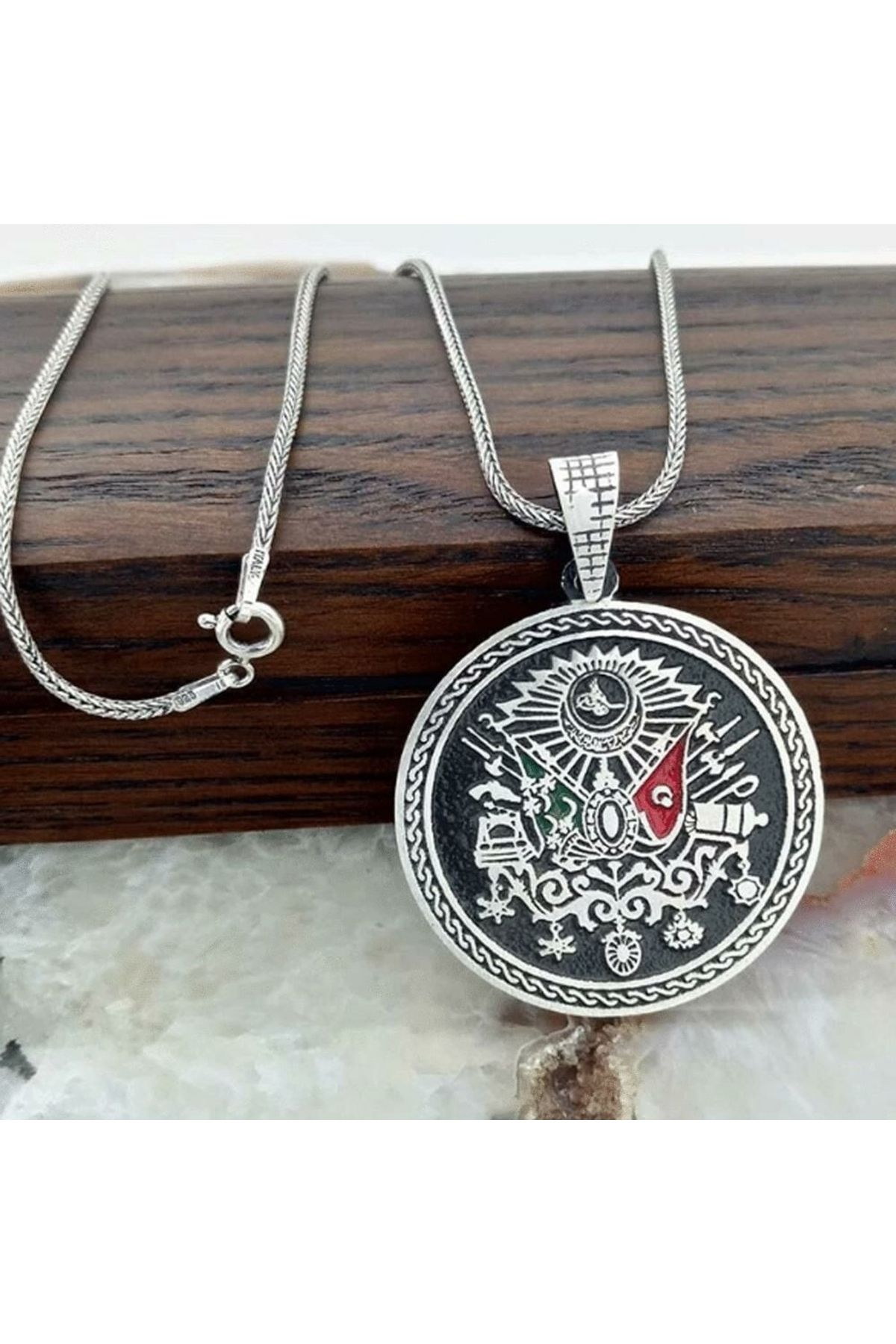 MODA925 925 Ayar Gümüş Osmanlı Devlet Arması Büyük Erkek Gümüş Kolye