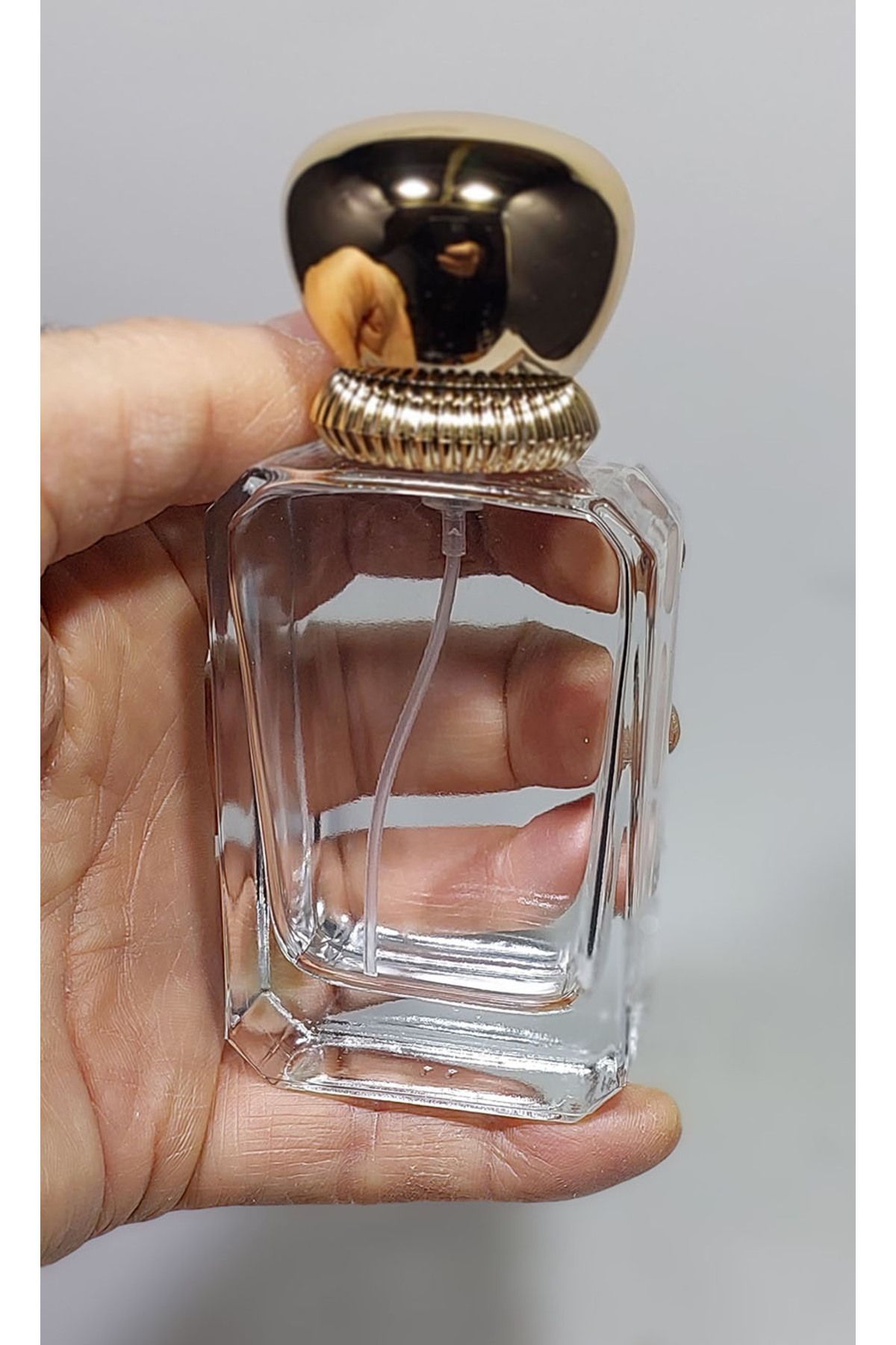 Durucam 10 ADET Cam Kolay kapama Sprey Kolonya Parfüm Şişesi 50 ml - Boş Şişe taç gold renk model Kapaklı