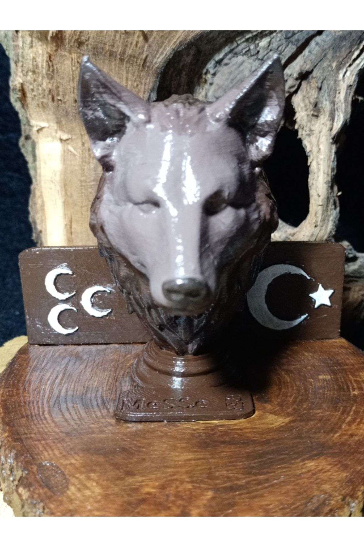 MESSE EL YAPIMI BOZKURT BÜSTÜ 3D BASKI GERÇEK AHŞAP BİLEŞİMİ