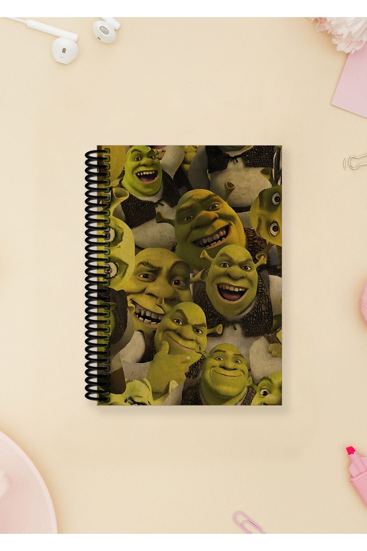 Ludios Shrek Kolaj A6 Çizgisiz Kraft Kapaklı Not Defteri (100 Sayfa)